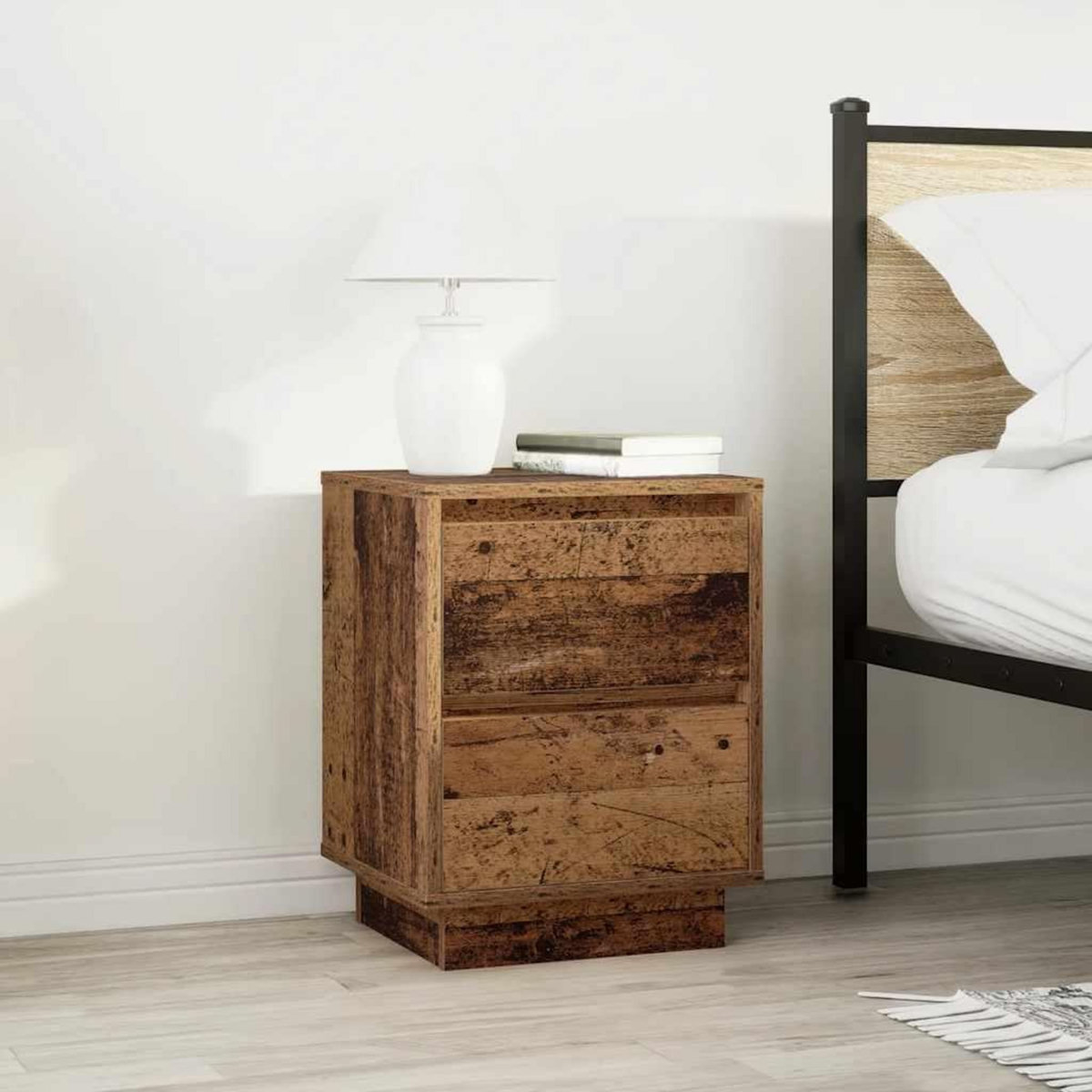 VIDAXL Table de chevet avec lumieres LED vieux bois 38x34x50 cm