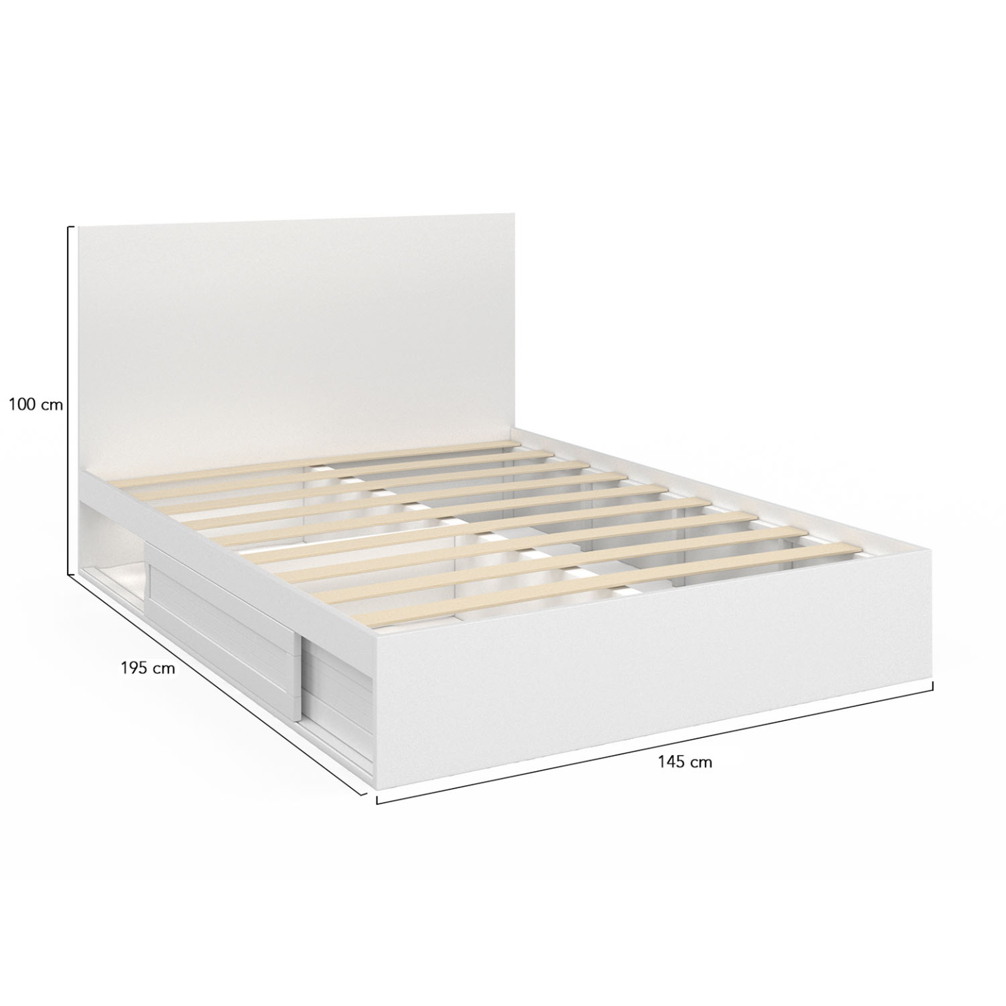 Voir la diapositive 4 : ID MARKET Lit double melsa avec rangements tête de lit et sommier 140 x 190 cm blanc
