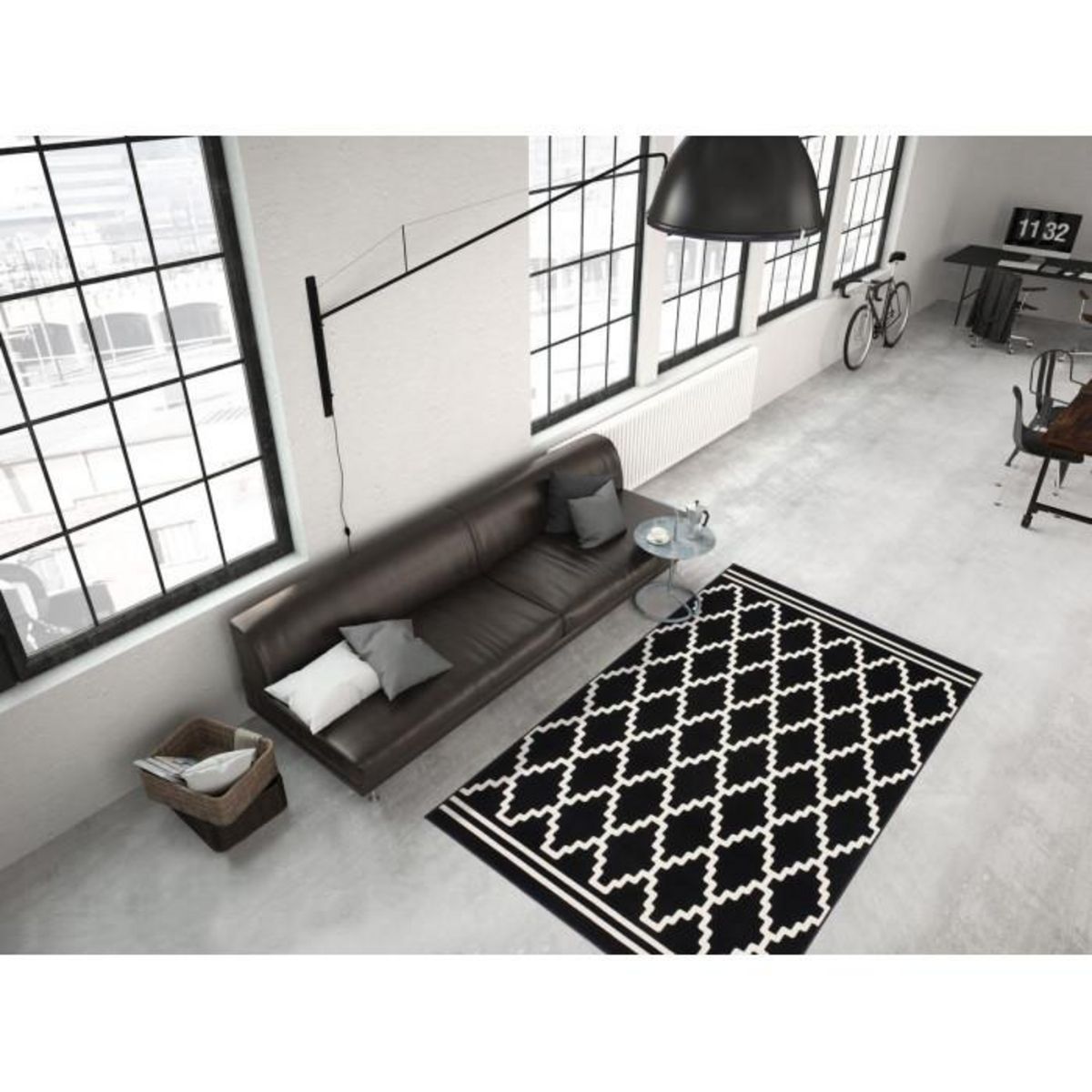 Paris Prix Tapis Imprimé Losange à Poils Courts  Lina  Noir