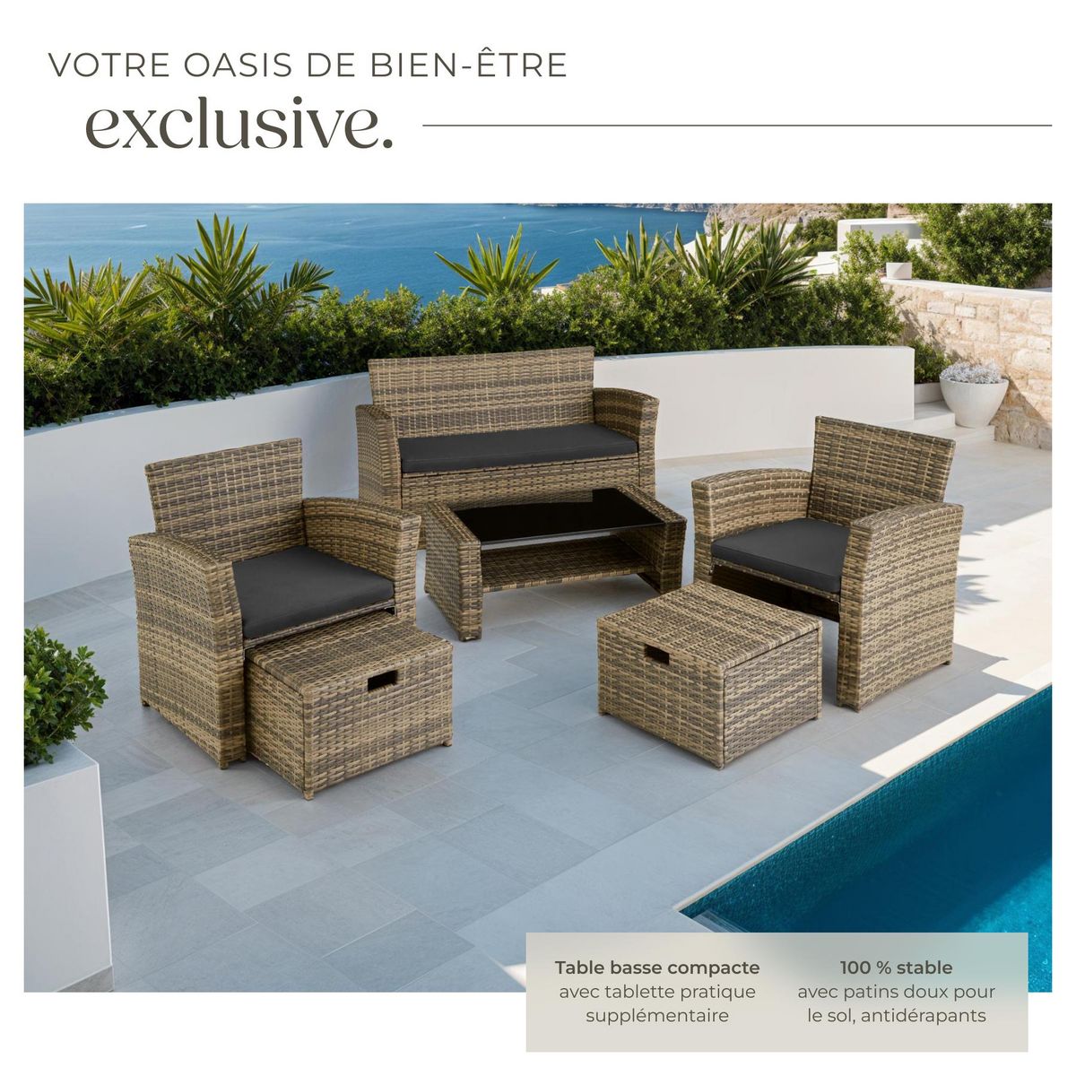 tectake Salon de jardin pour 4 à 6 personnes marron naturel