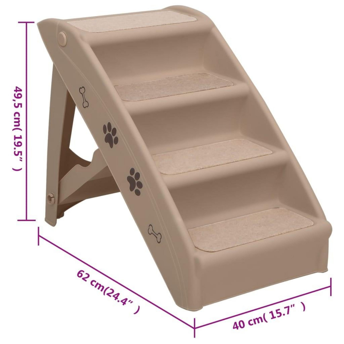 VIDAXL Escaliers pliables pour chiens Marron 62x40x49,5 cm