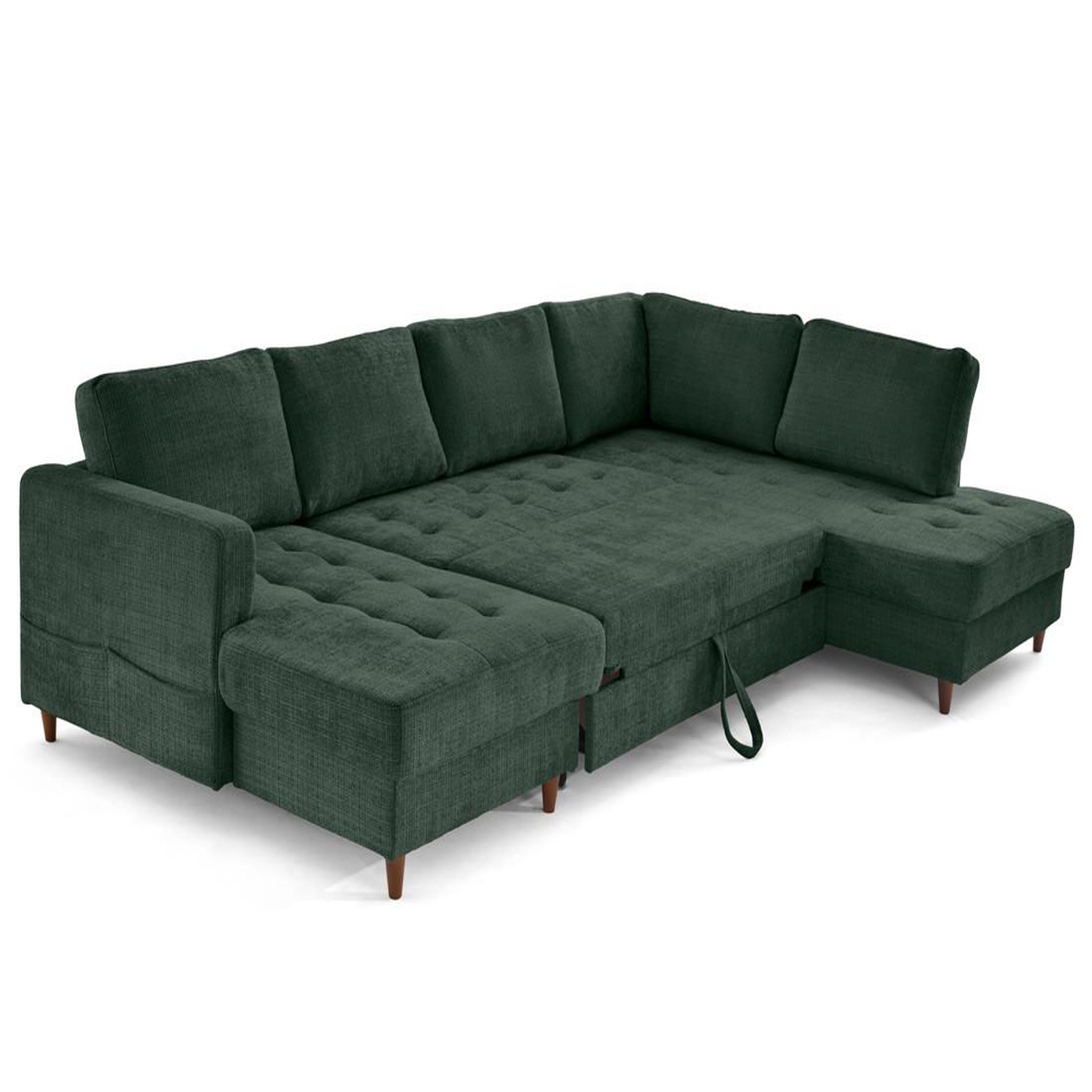 Voir la diapositive 2 : LISA DESIGN Anna - canapé panoramique d'angle droit 7 places convertible avec coffre en velours texturé