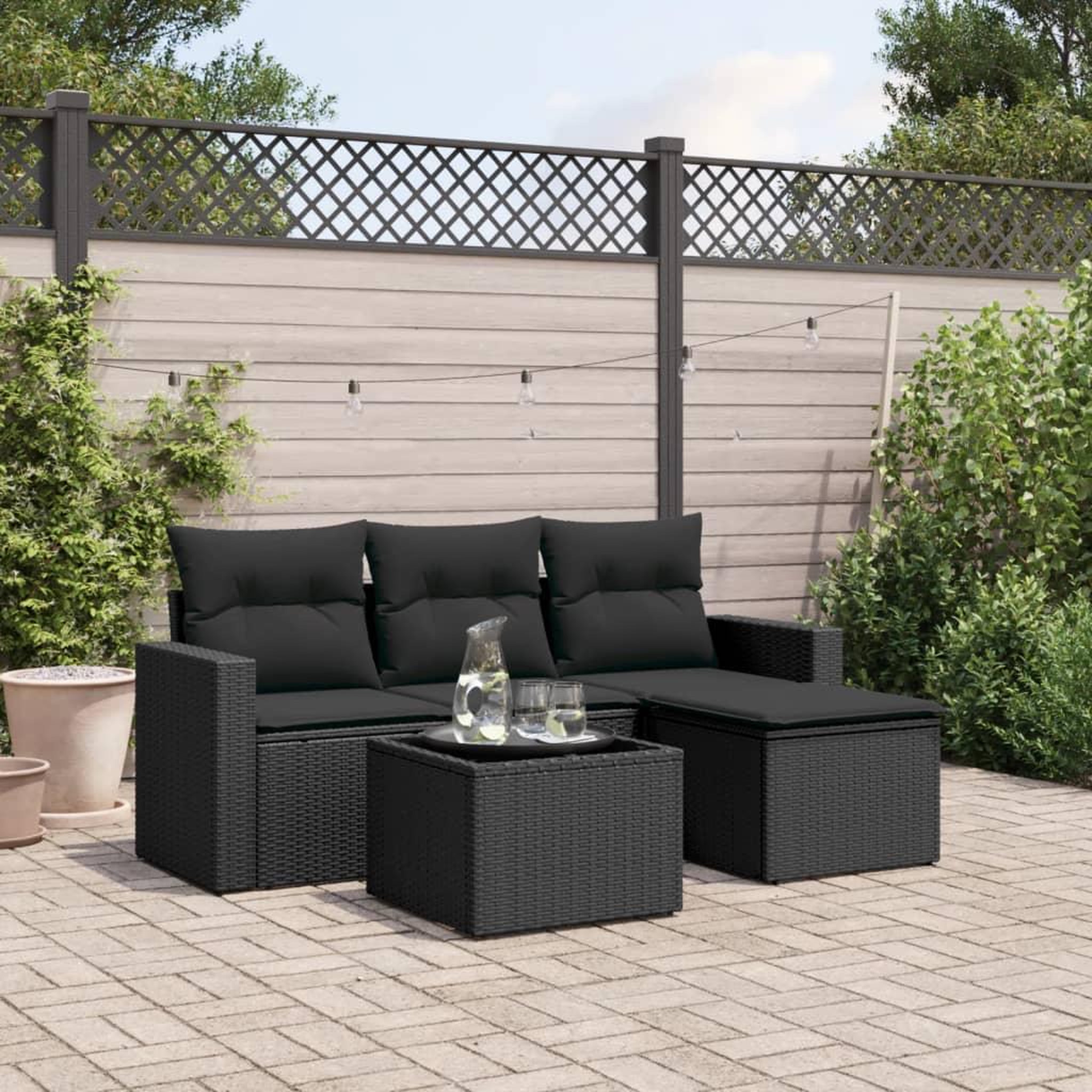 VIDAXL Salon de jardin 5 pcs avec coussins noir resine tressee