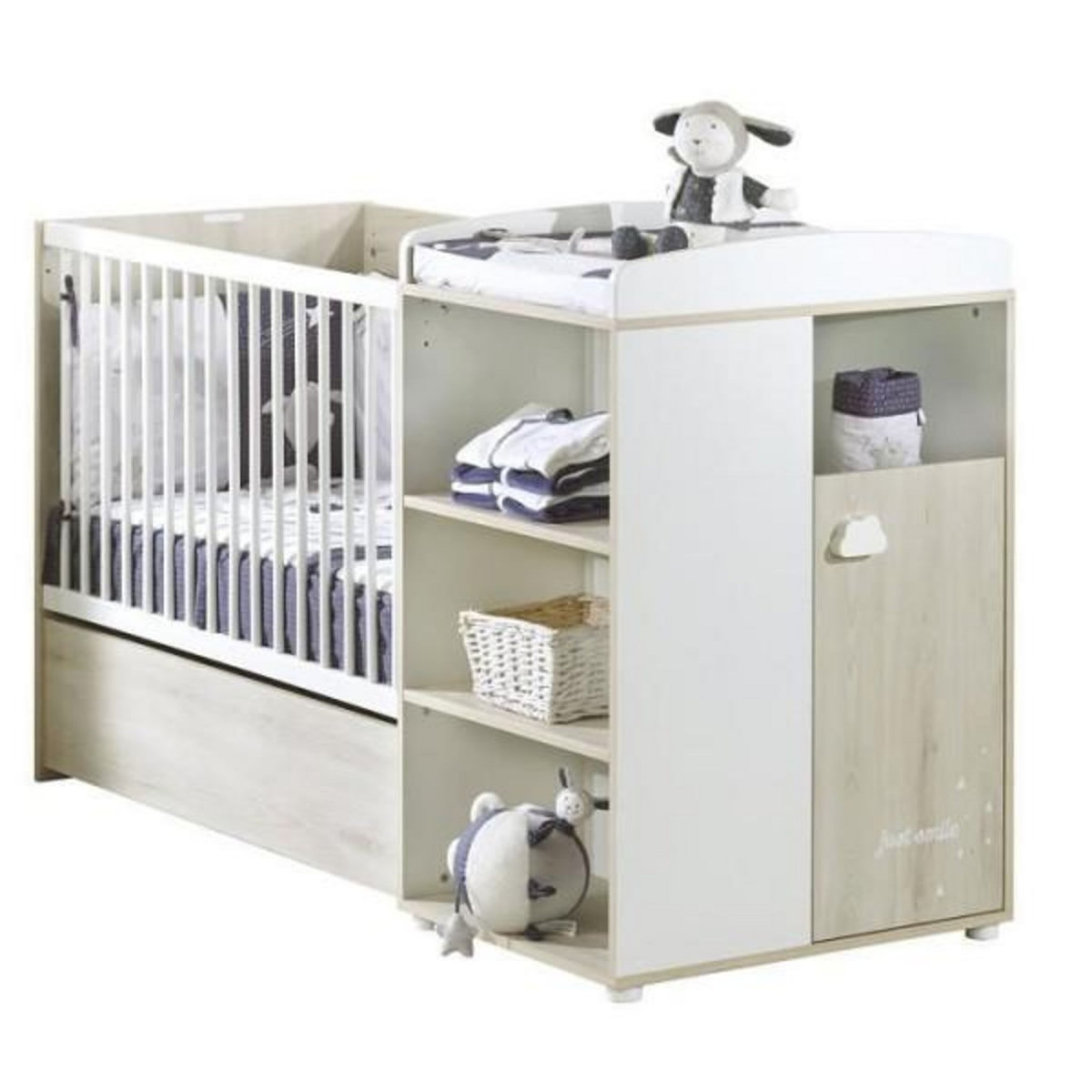 SAUTHON Lit Combiné - 120x60cm - Evolutif en 90x190cm - Babyprice Smile - Hetre