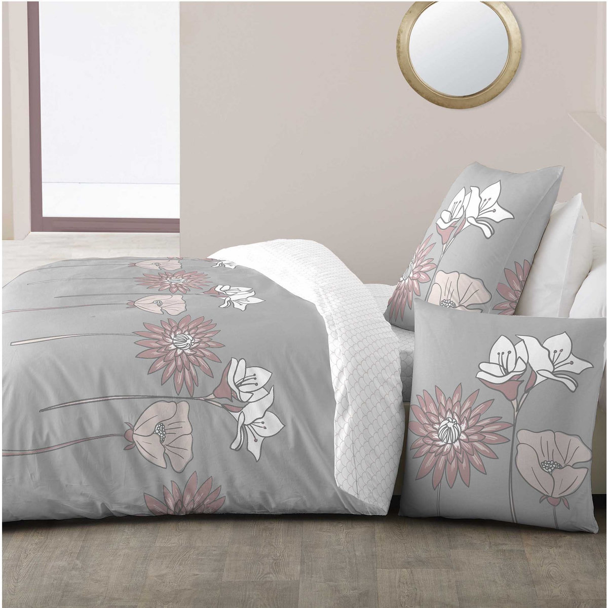 Parure housse de couette en coton 57 fils motif floral NINA