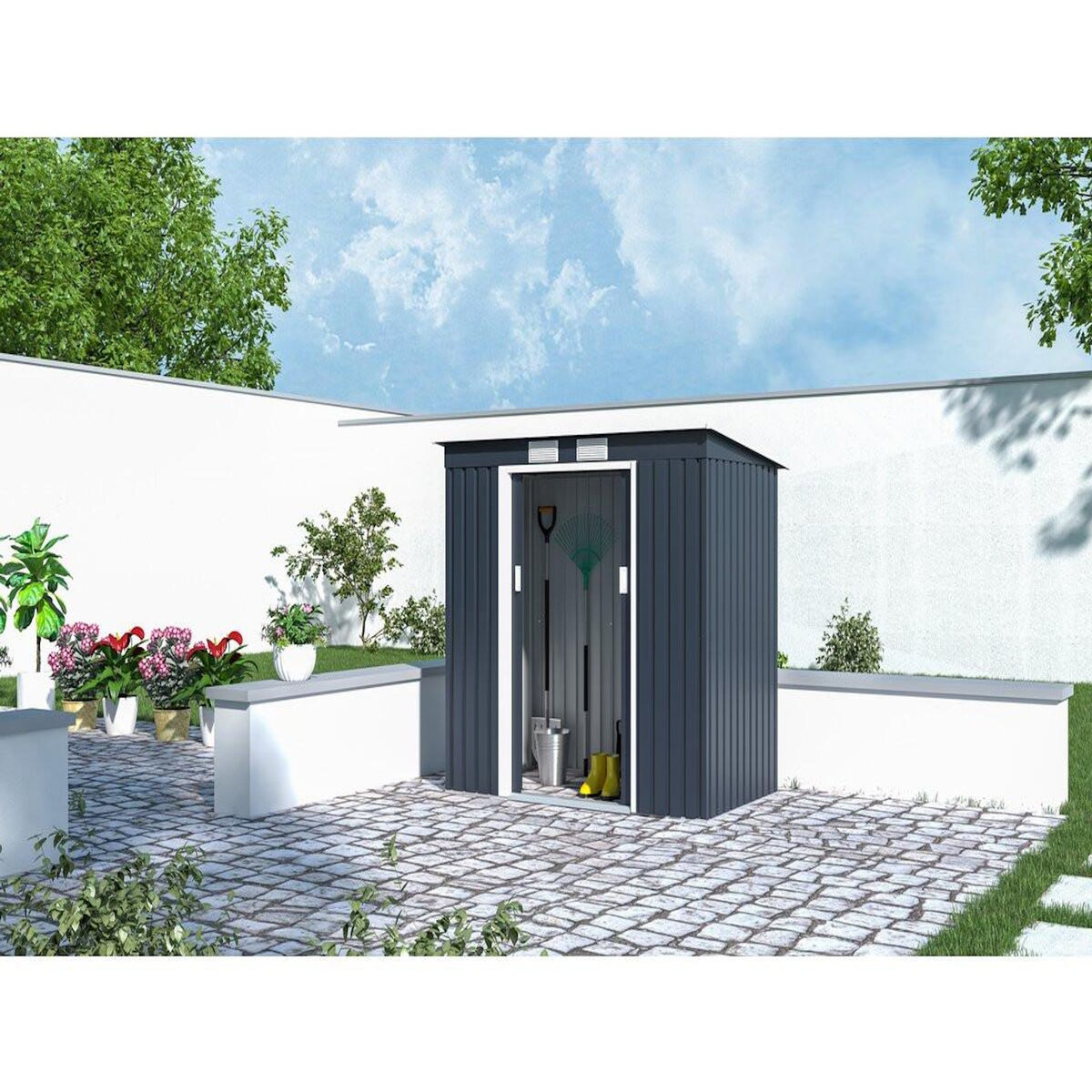 Habitat et Jardin Abri de jardin métal monopente  Austin  2,43 m2 - Gris