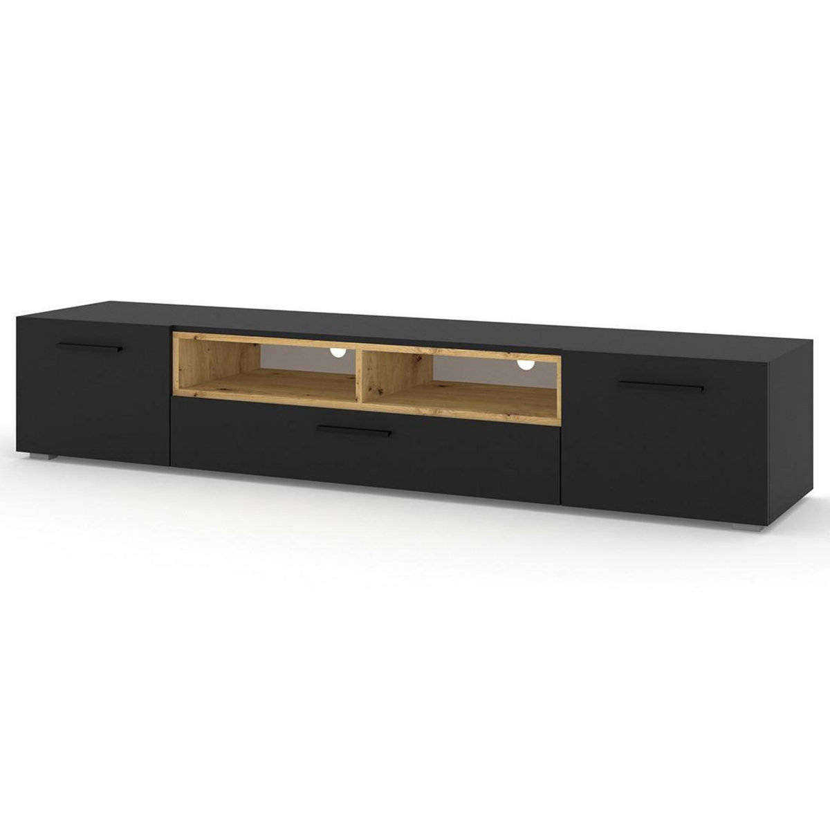 BEST MOBILIER Leolio - meuble tv - noir et effet bois - 198 cm