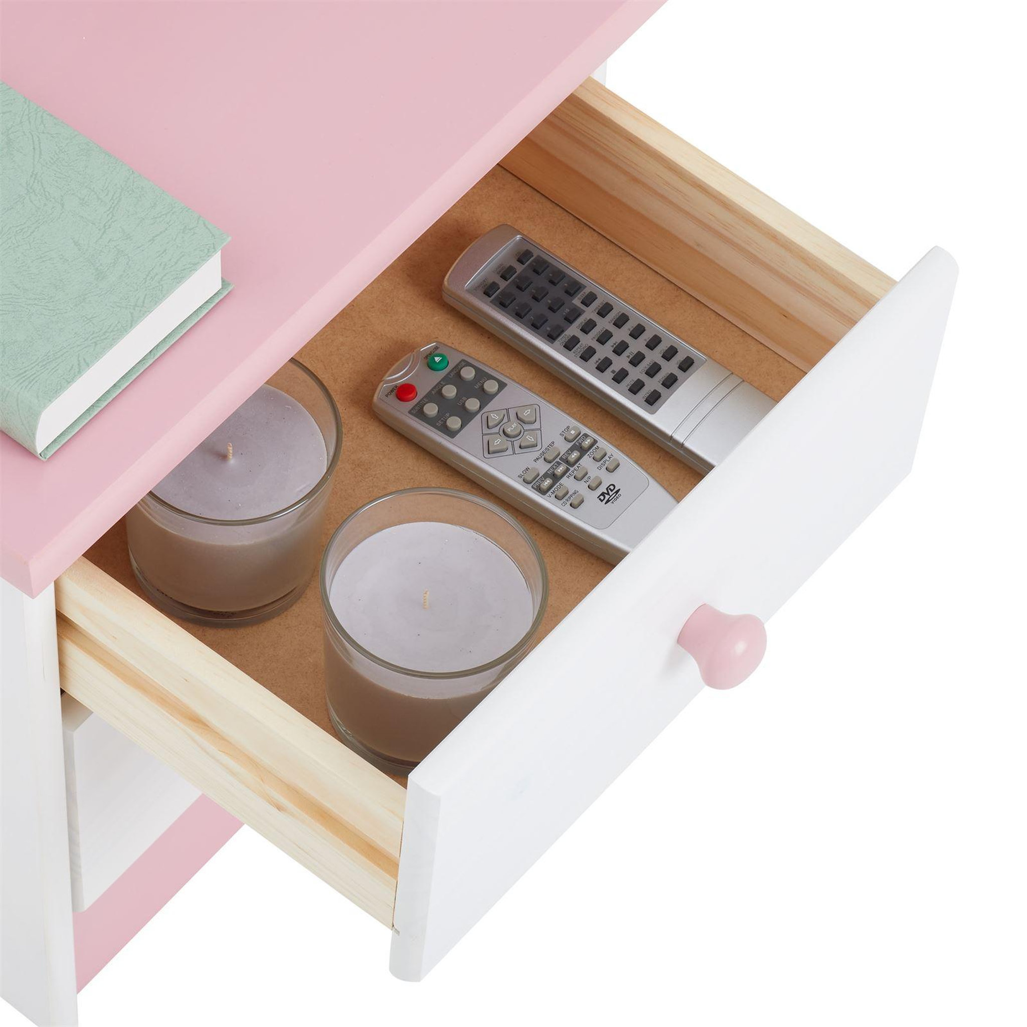 Voir la diapositive 6 : IDIMEX Table de chevet en pin RONDO, 2 tiroirs