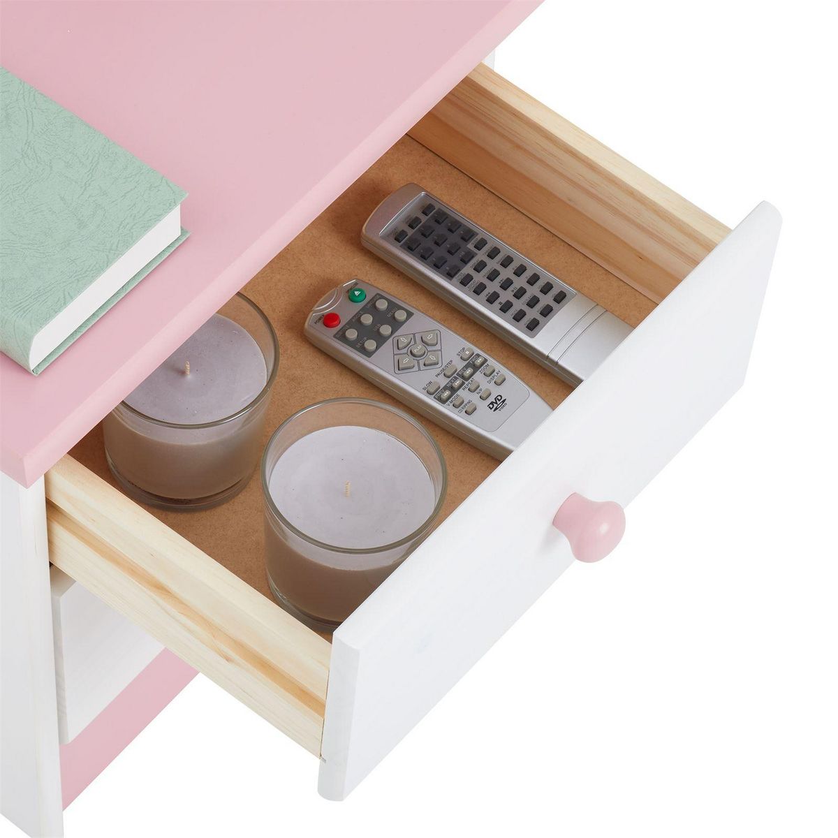 IDIMEX Table de chevet en pin RONDO, 2 tiroirs