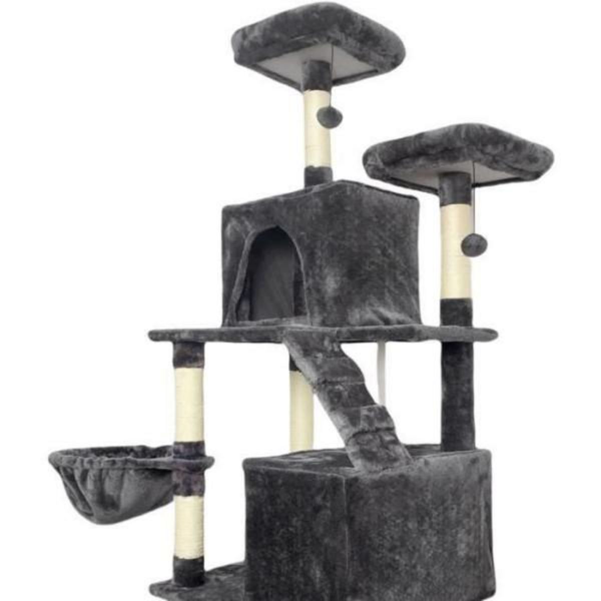 MARKET24 TAYLOR Arbre a chat - 60 x 50 x 206 cm - Gris foncé - 2 plateformes, 1 perchoir, 2 cabanes, 1 hamac