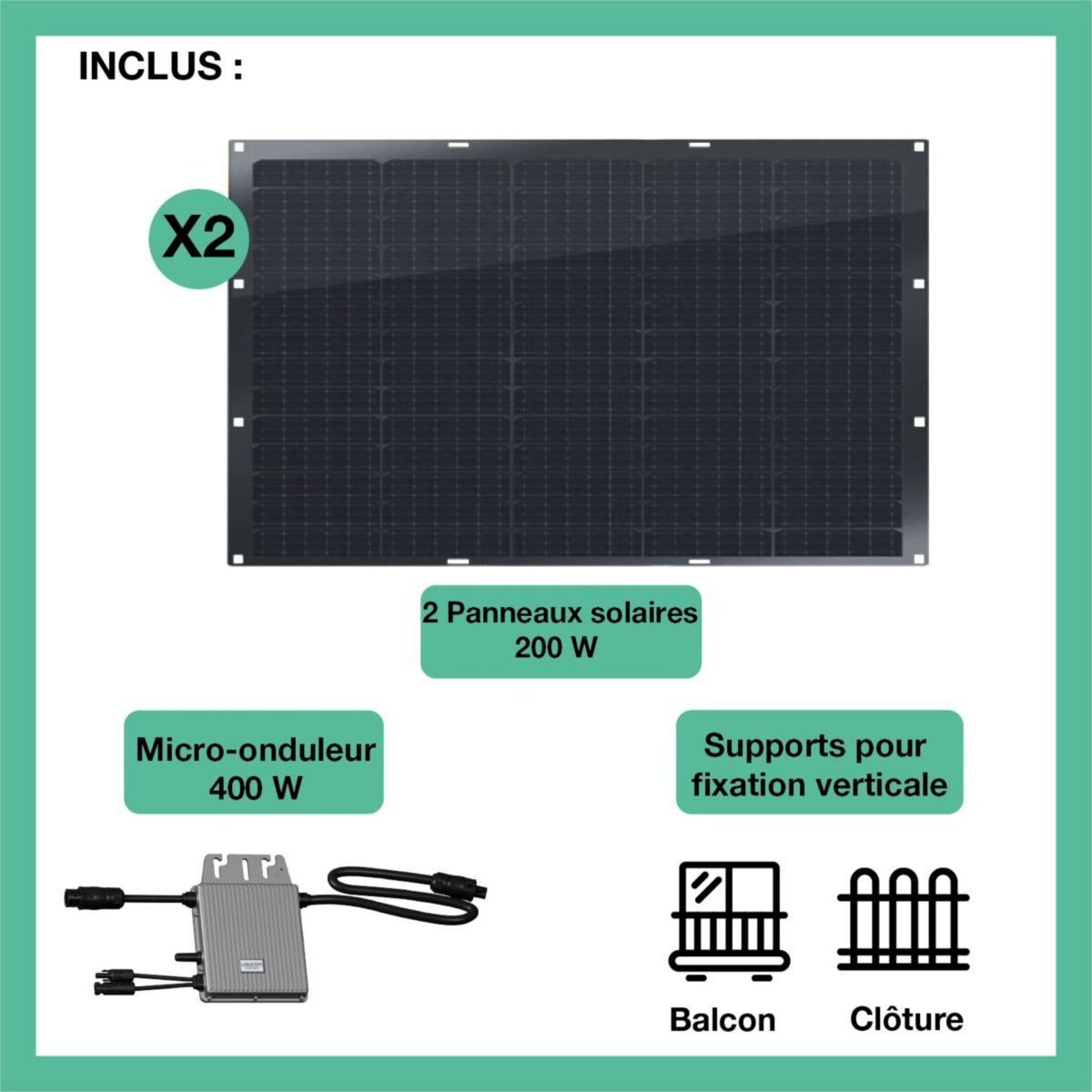 LOGICOM ENERGY Panneau solaire Kit 2x200W flexi+Micro-Ond.400W+support