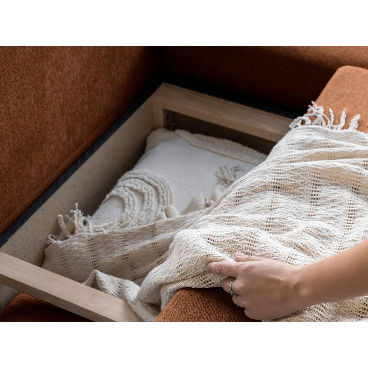 BEST MOBILIER Lagom - canapé d'angle panoramique - convertible - avec coffre - en tissu - 7 places - droit