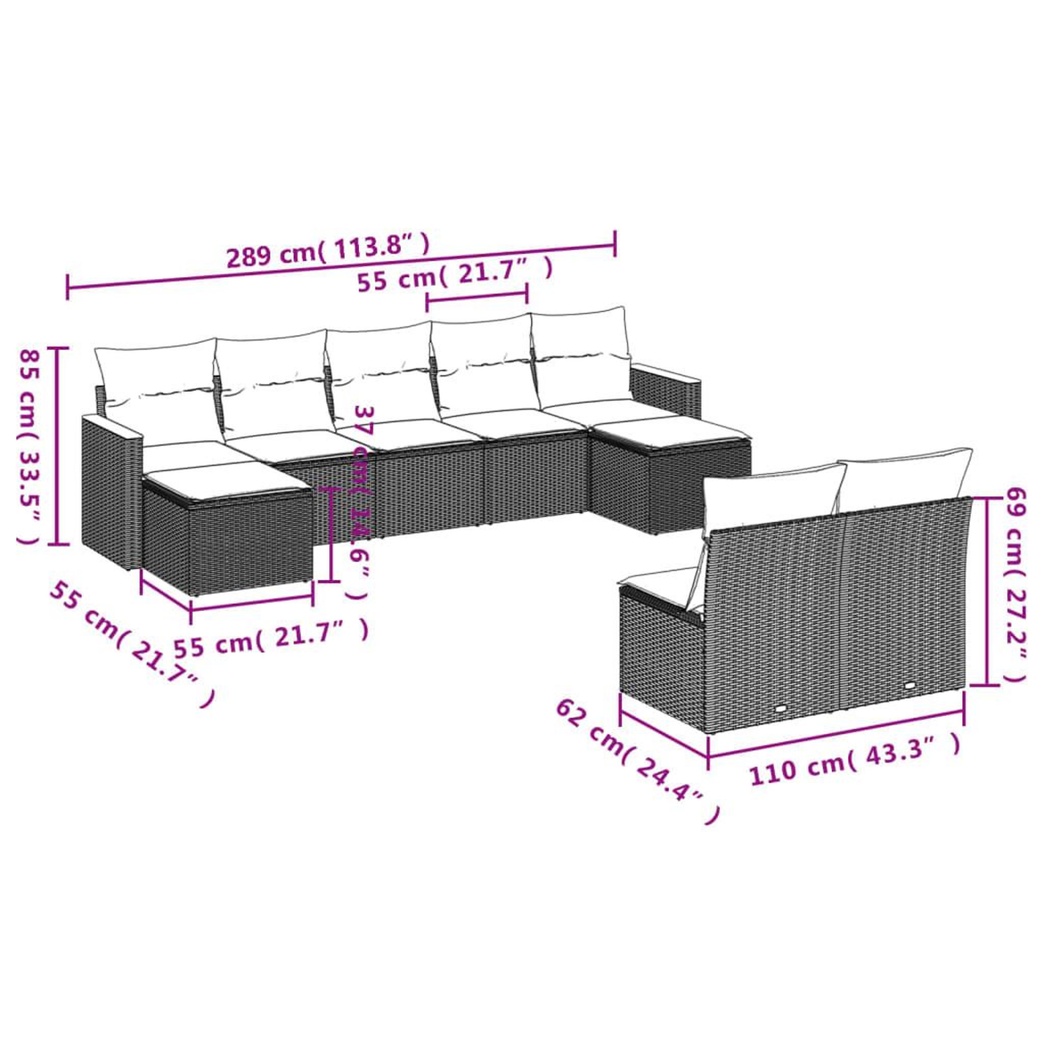 Voir la diapositive 6 : VIDAXL Salon de jardin 9 pcs avec coussins noir resine tressee