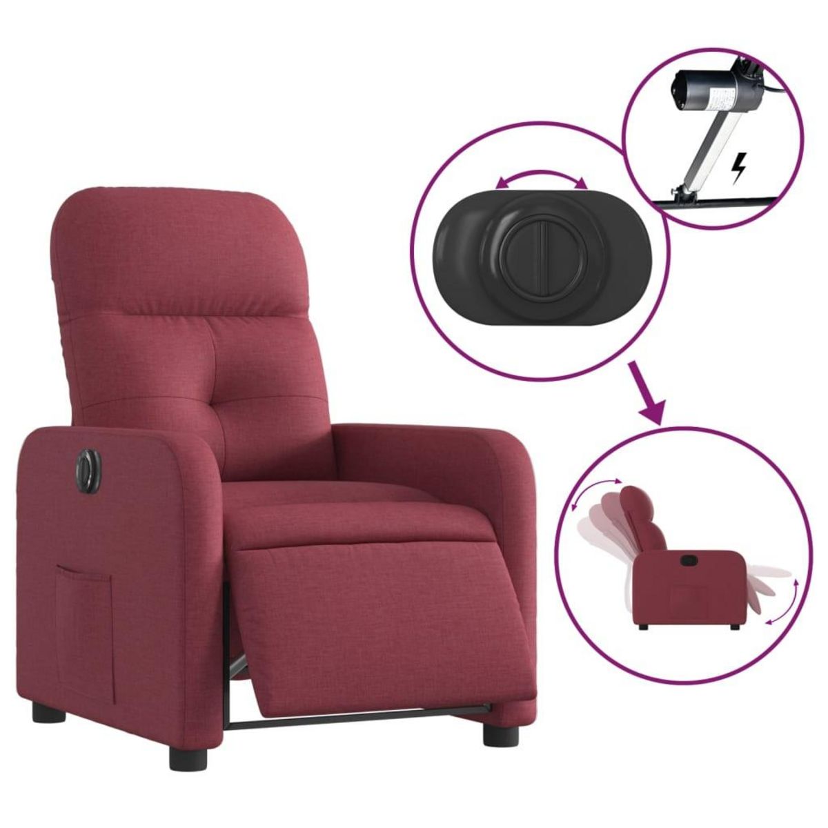 VIDAXL Fauteuil inclinable electrique Rouge bordeaux Tissu