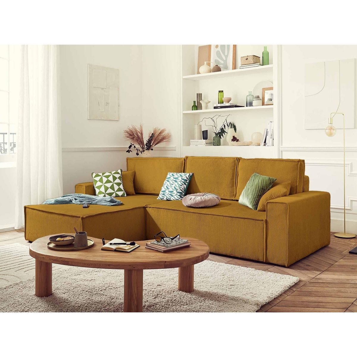 BEST MOBILIER Dellia - canapé d'angle réversible convertible - avec coffre - en velours côtelé - 4 places