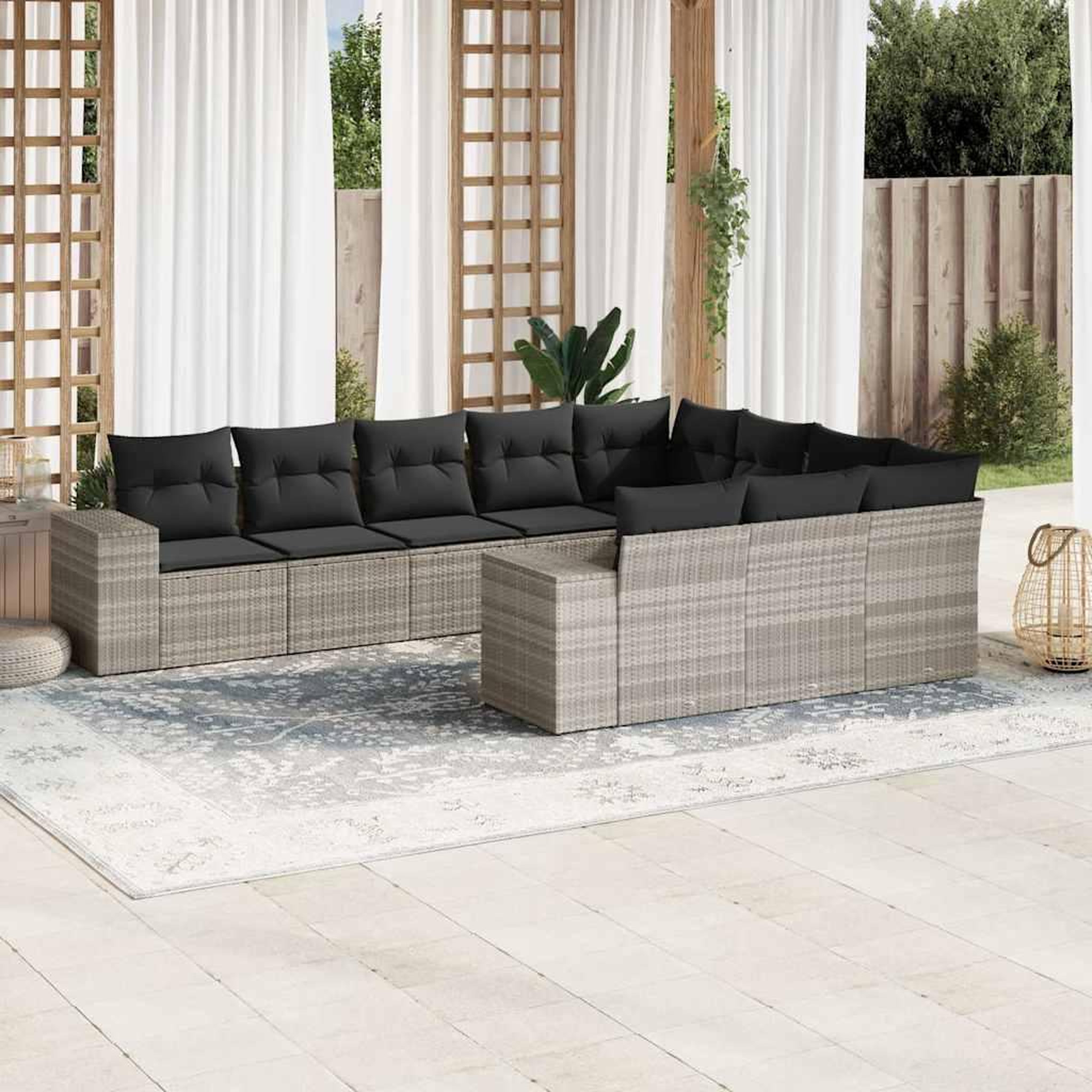 VIDAXL Salon de jardin avec coussins 10 pcs gris clair resine tressee