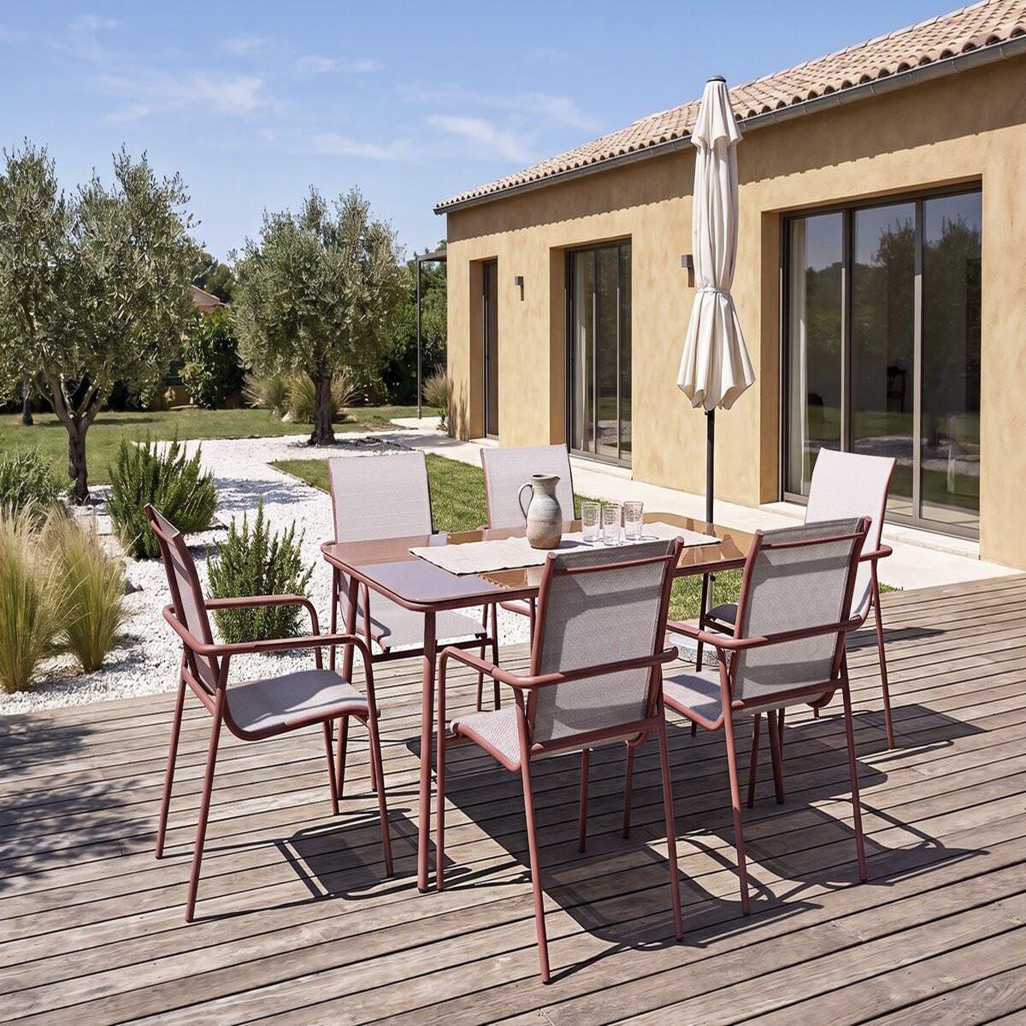 Voir la diapositive 2 : Habitat et Jardin Salon de jardin repas métal  malaga  - 6 places - terracotta