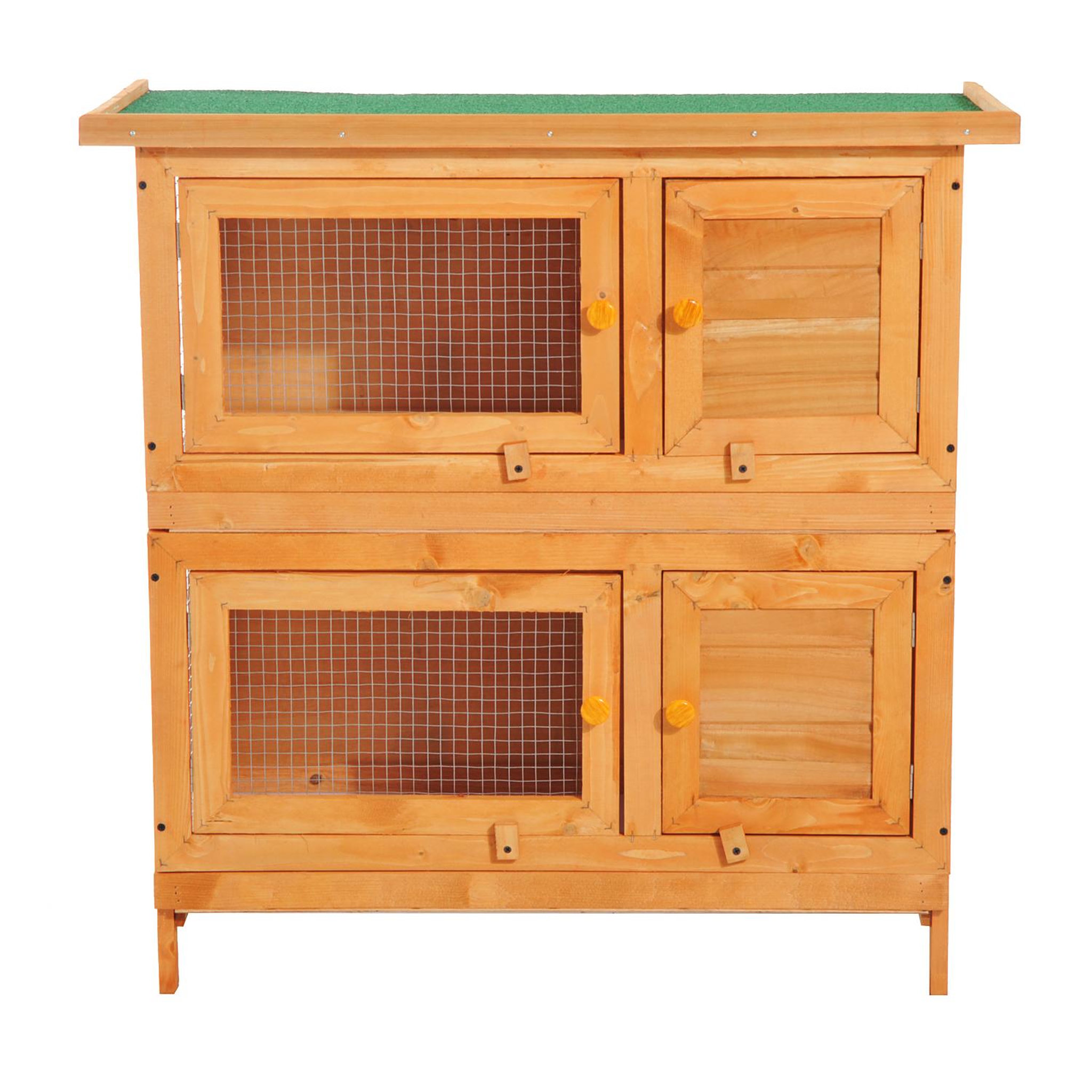 Voir la diapositive 2 : PAWHUT Clapier à lapin cage à lapin double niveau plateaux coulissants 4 portes verrouillables toit ouvrant 90l x 45l x 90h cm