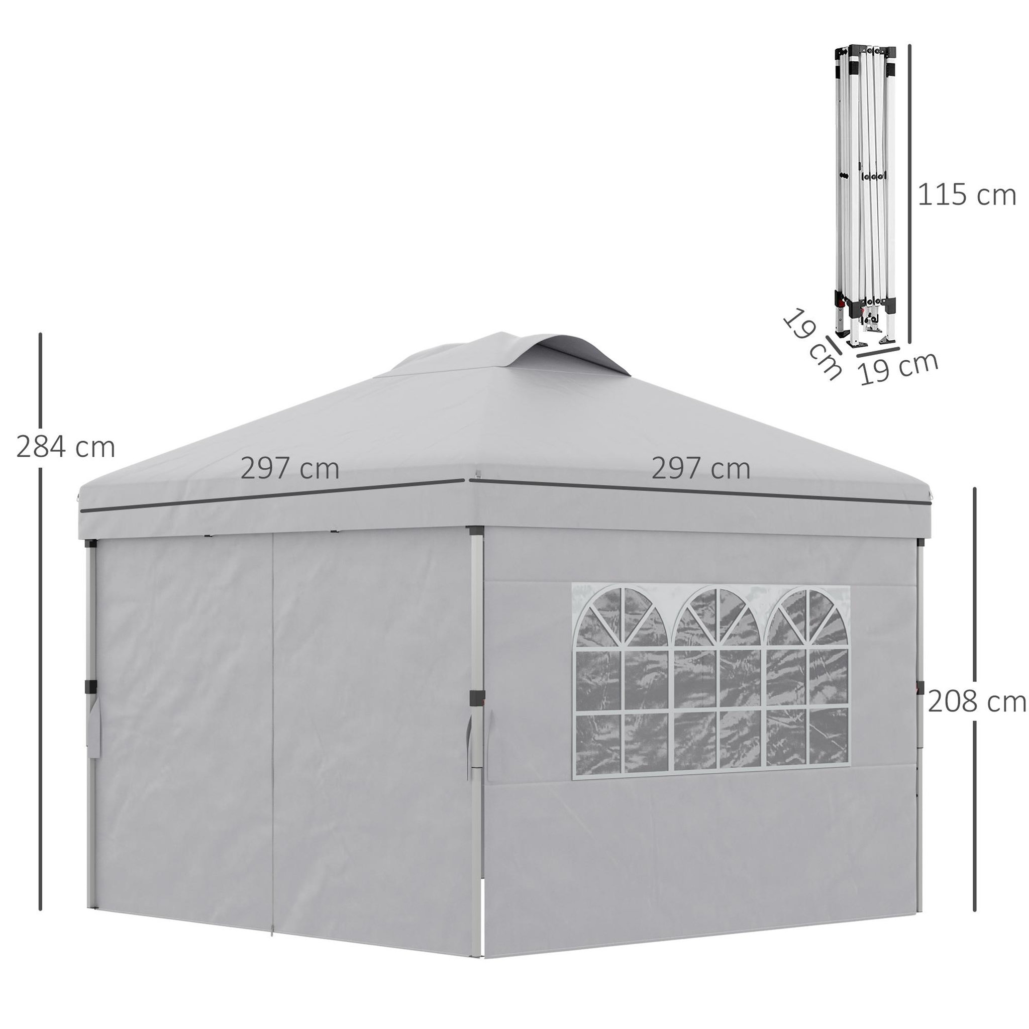 Voir la diapositive 3 : OUTSUNNY Tonnelle barnum pop-up pliant 2,97L x 2,97l x 2,84H m sac transport inclus gris