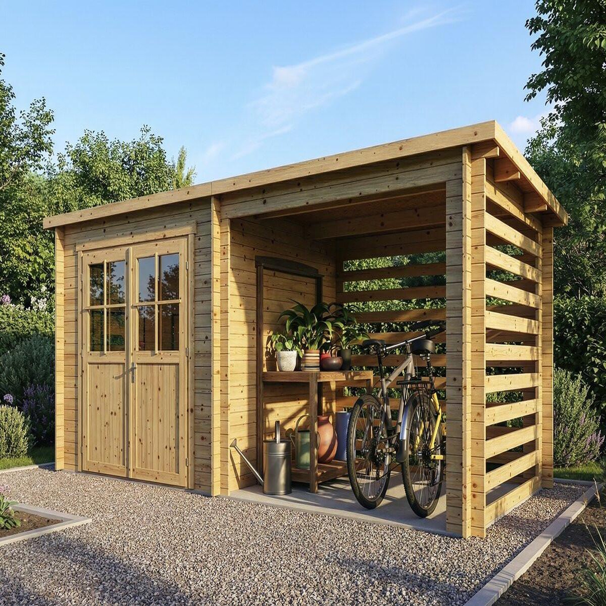Voir la diapositive 2 : Habitat et Jardin Abri de jardin bois avec appentis  aureval  - 11m² - 2.24 x 5.01 x 2.07 m - 28 mm