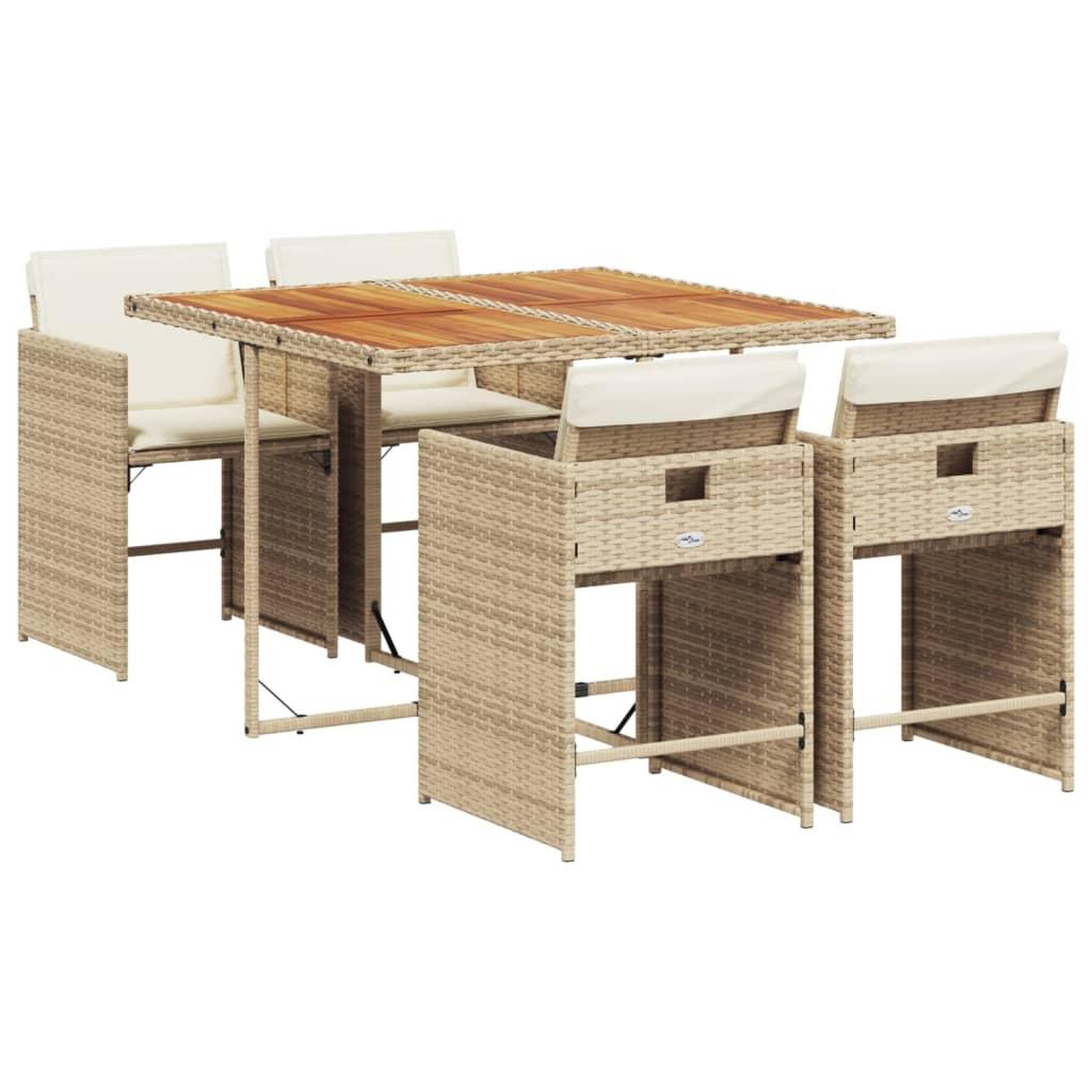 Voir la diapositive 2 : VIDAXL Ensemble a manger de jardin avec coussins 5pcs Beige poly rotin