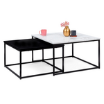 ID MARKET Lot de 2 tables basses gigognes ALASKA carrées 60/70 effet marbre et noir pieds métal