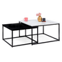 Voir la diapositive 1 : ID MARKET Lot de 2 tables basses gigognes ALASKA carrées 60/70 effet marbre et noir pieds métal
