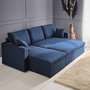 Voir la diapositive 3 : SWEEEK Canapé d'angle convertible en tissu bleu - IDA - 3 places. fauteuil d'angle réversible coffre rangement lit modulable