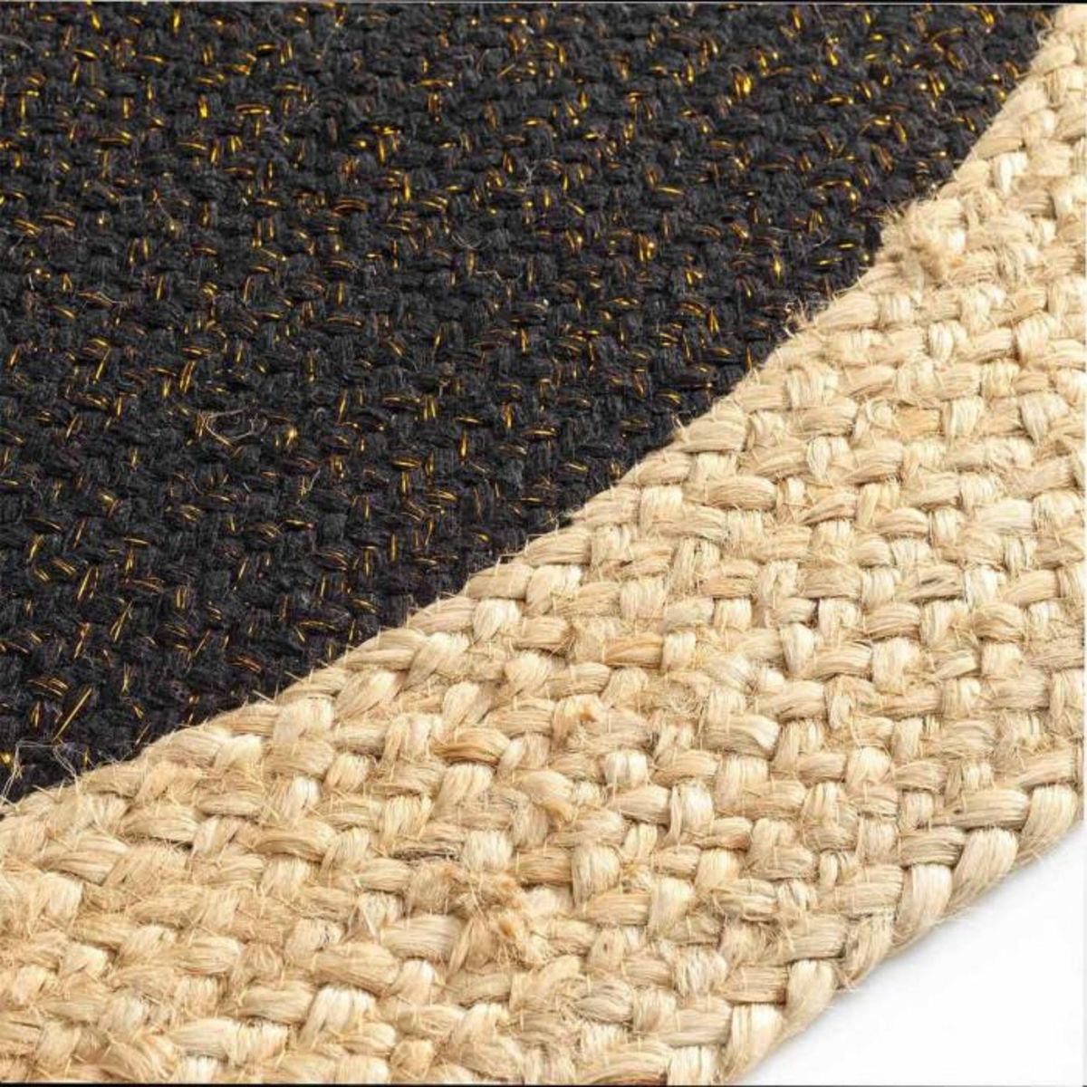 Paris Prix Tapis Déco Rond en Jute  Mario  120cm Noir & Or