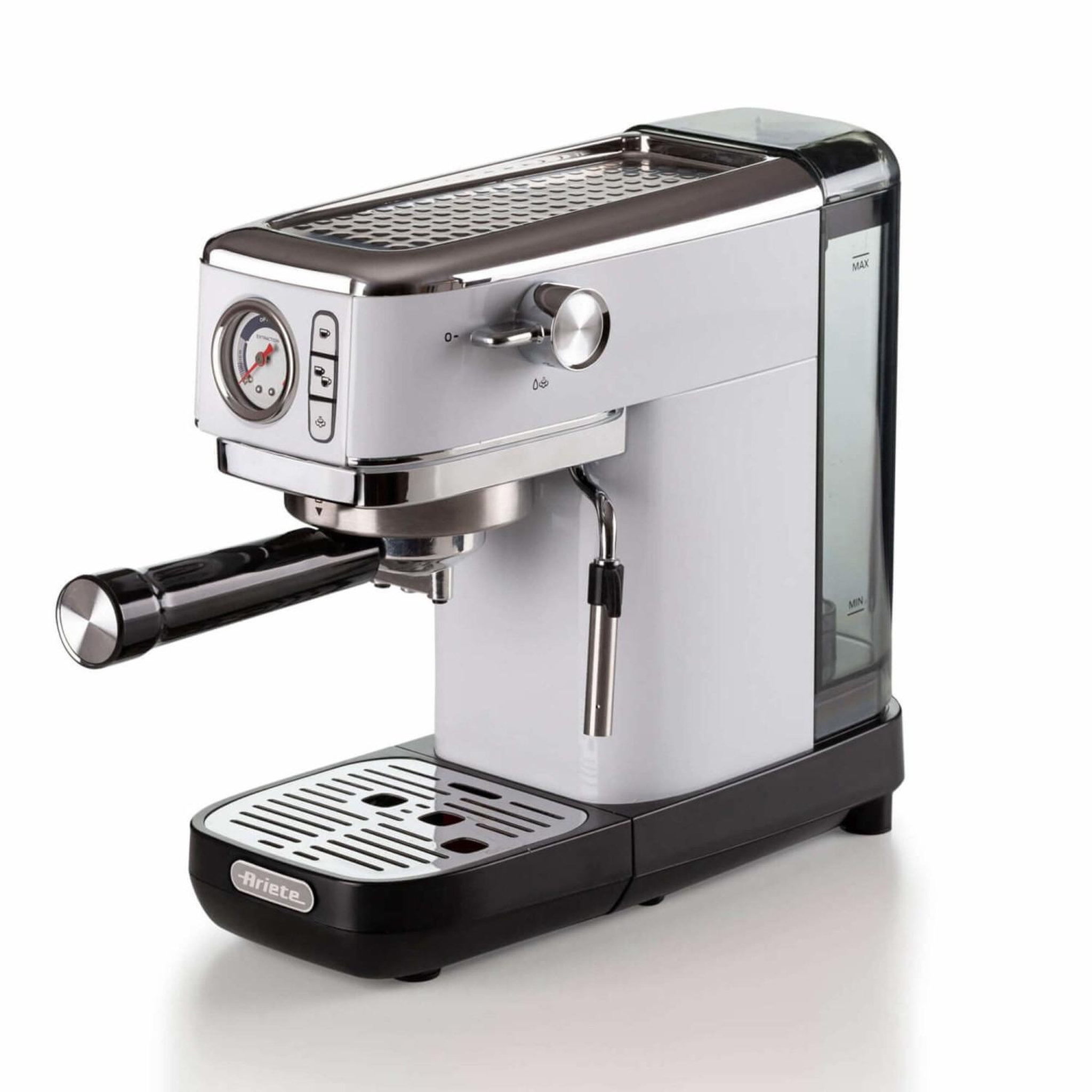 Voir la diapositive 2 : ARIETE Machine à café expresso en métal ariete 1381 avec manomètre en métal blanc