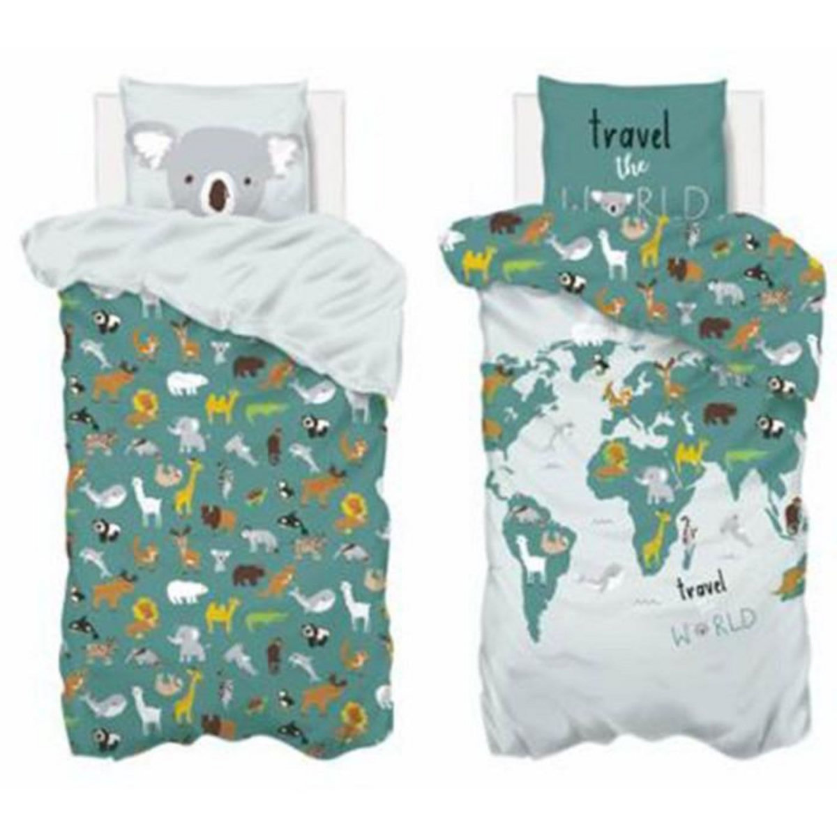 Atmosphera Kids Parure de Lit 2 Pièces  Monde  140x200cm Bleu