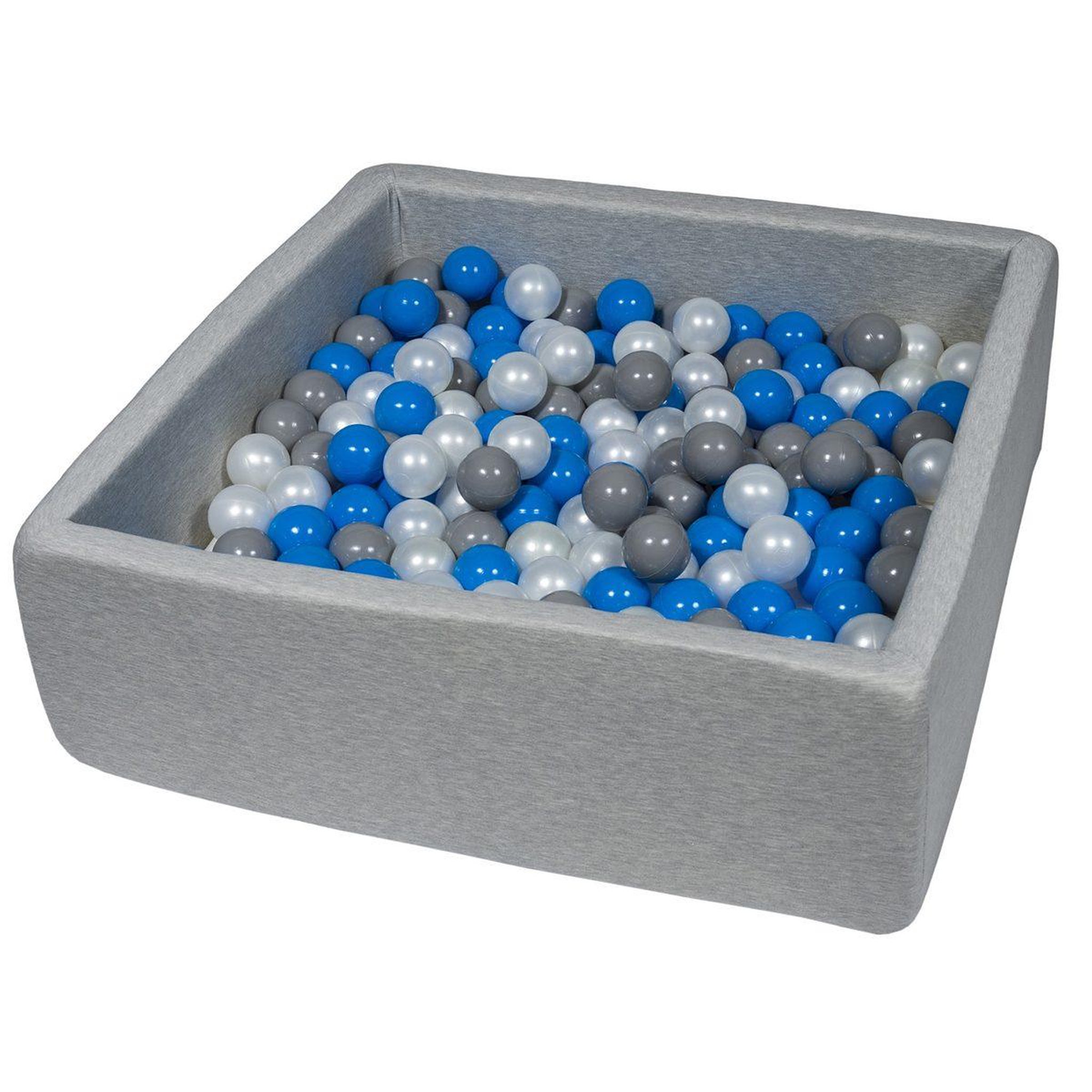 VELINDA Piscine à balles pour enfant, 90x90 cm, aire de jeu + 200 balles perle, bleu, gris
