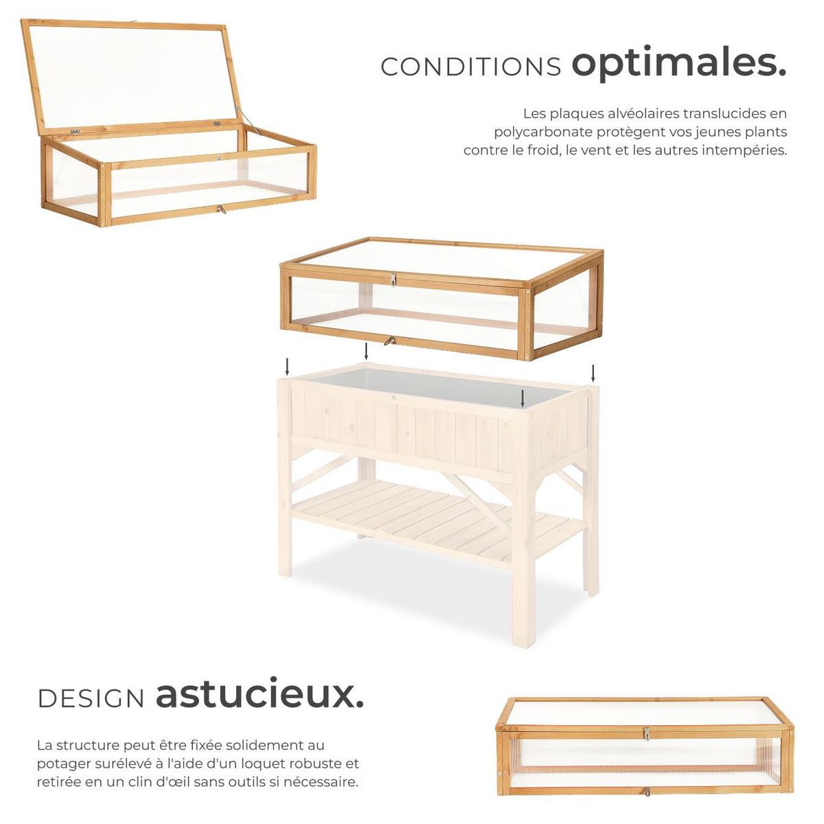 tectake Serre châssis de jardin pour carré potager en bois de pin imprégné marron