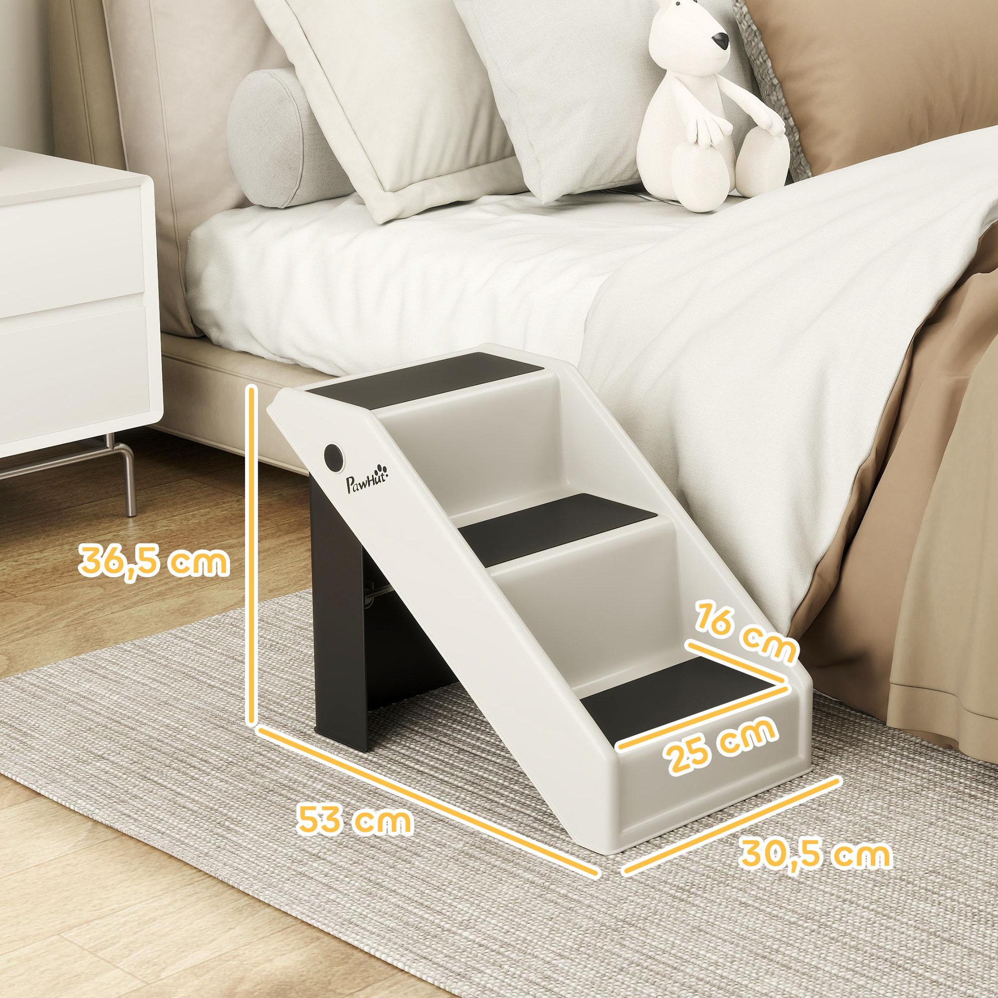 Voir la diapositive 3 : PAWHUT Escalier pour chien pliable - 3 marches antidérapantes - max. 10kg - pp noir blanc cassé