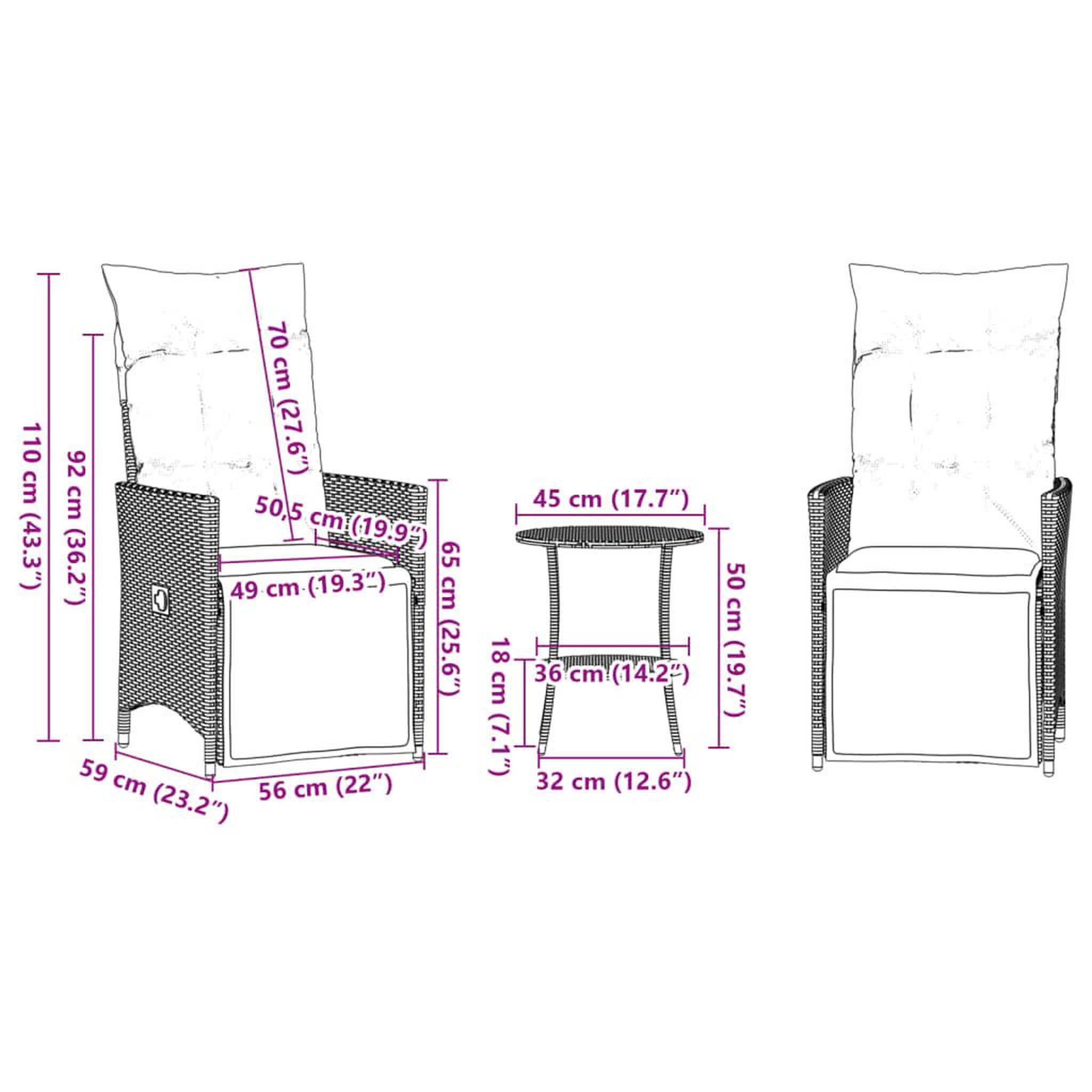 Voir la diapositive 6 : VIDAXL Ensemble de bistro 3 pcs avec coussins noir resine tressee
