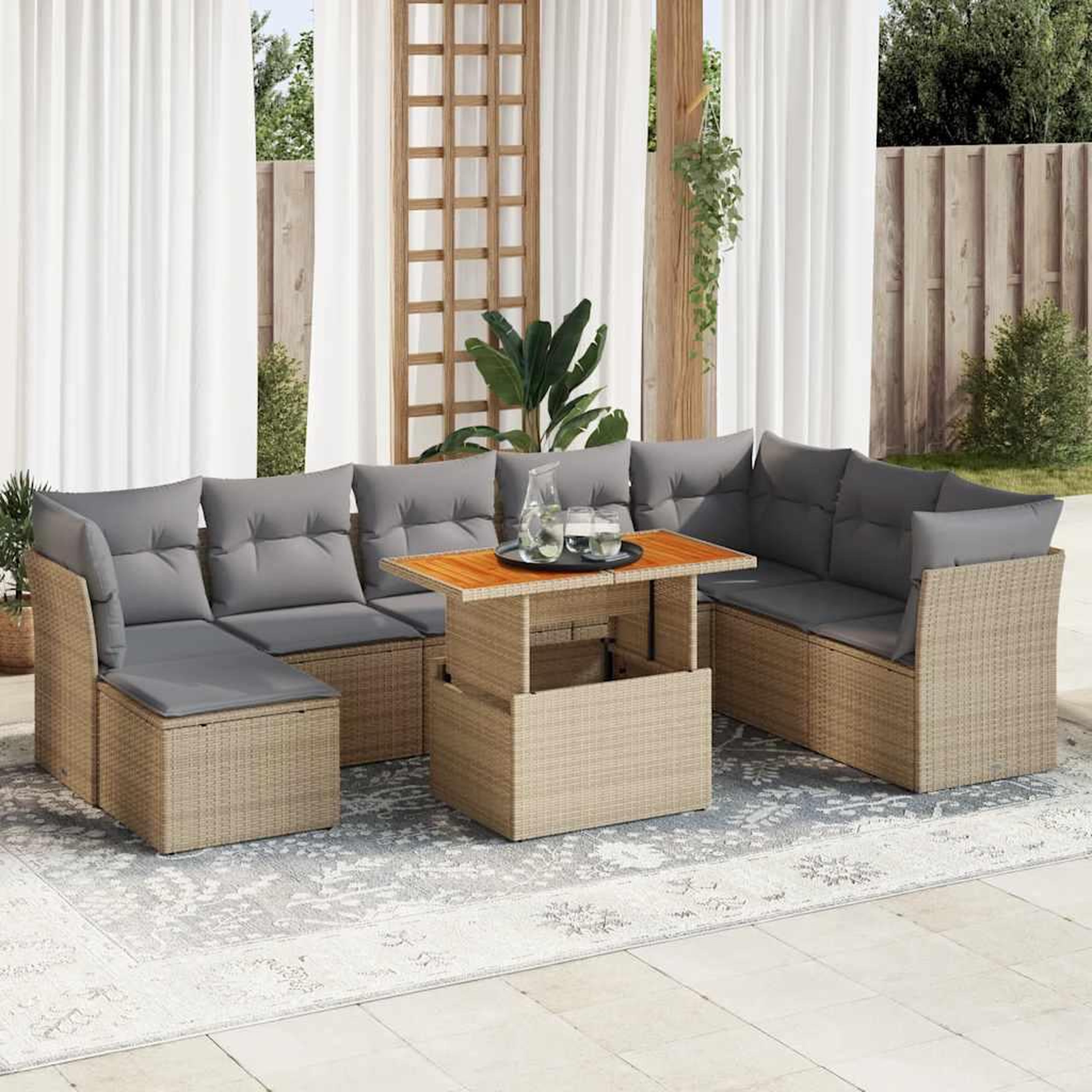 VIDAXL Salon de jardin avec coussins 9 pcs beige resine tressee