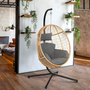 Voir la diapositive 4 : ID MARKET Fauteuil oeuf suspendu ajouré effet rotin avec coussin gris