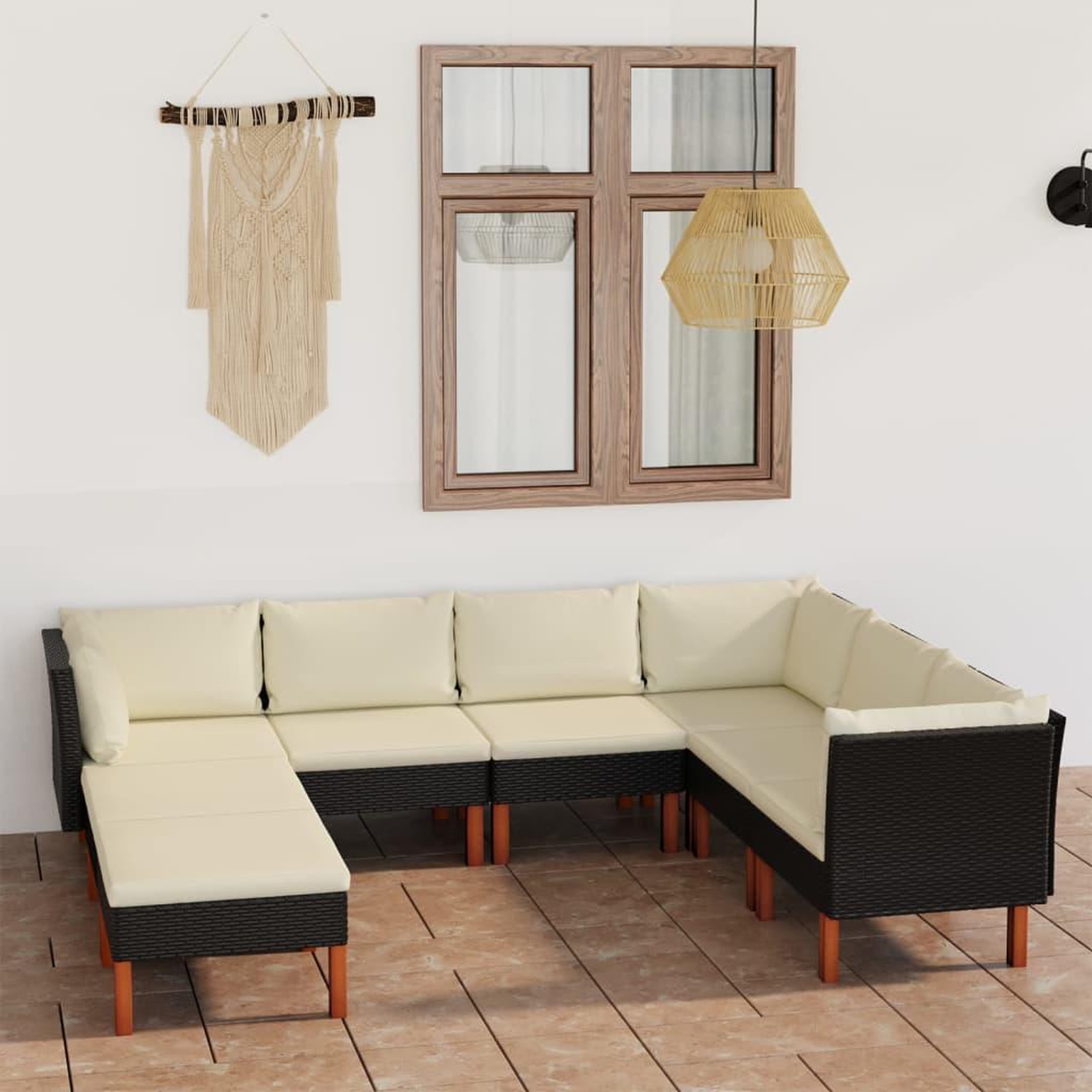 Voir la diapositive 1 : VIDAXL Salon de jardin 8 pcs avec coussins Resine tressee Noir