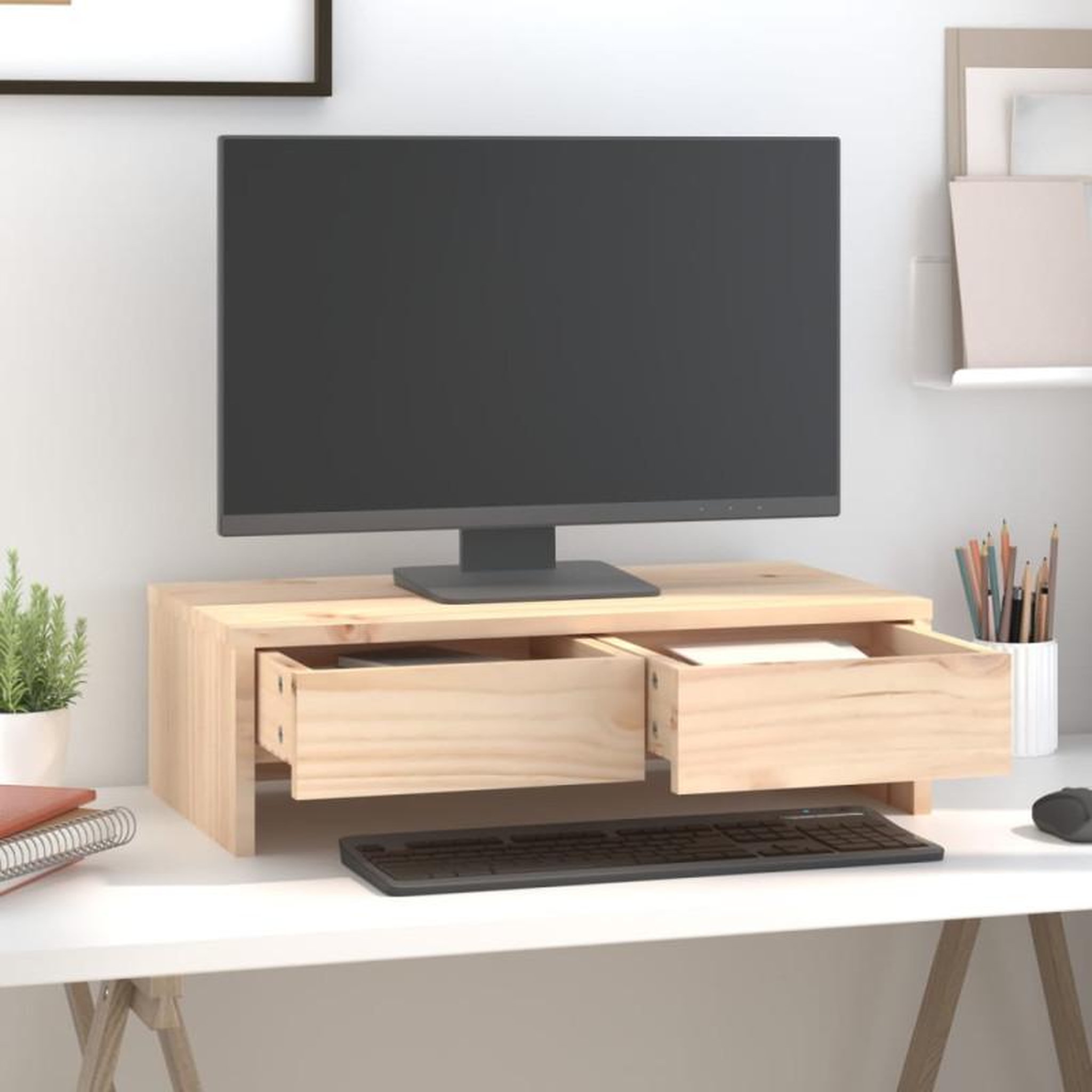 Voir la diapositive 3 : VIDAXL Support pour moniteur 50x27x15 cm Bois de pin solide