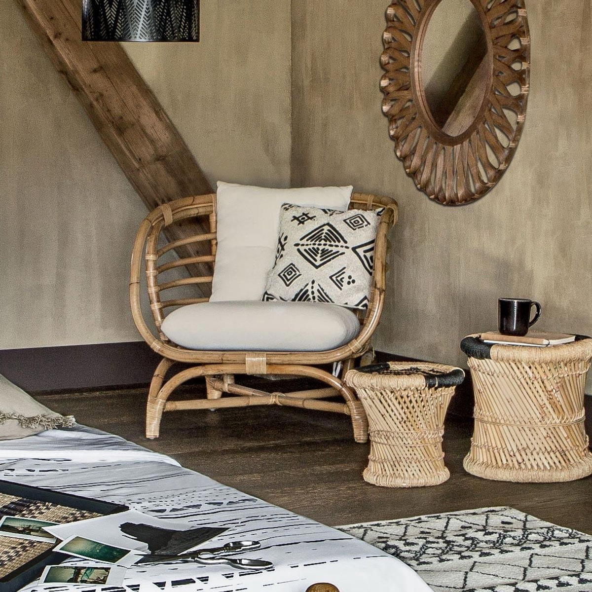 ATMOSPHERA Fauteuil Design en Rotin  Farah  79cm Naturel