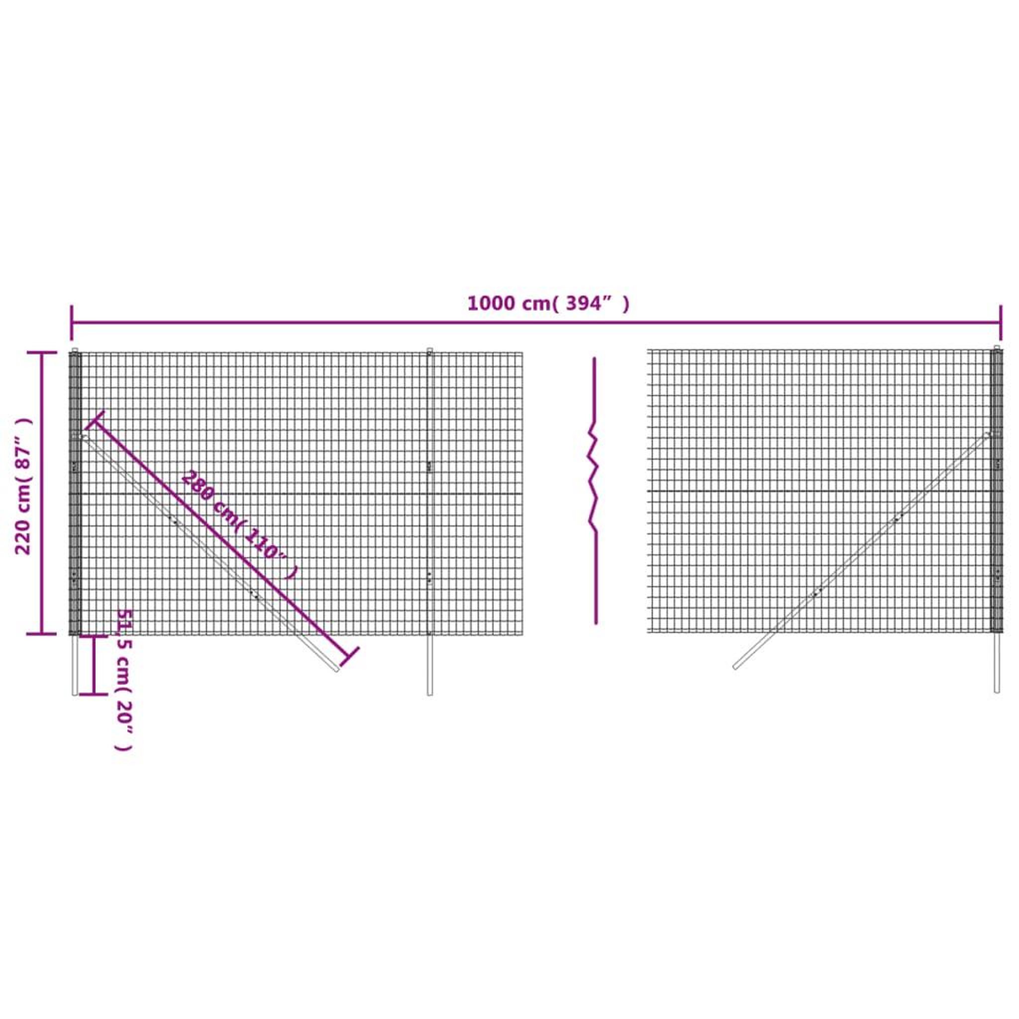 Voir la diapositive 5 : VIDAXL Cloture en treillis metallique anthracite 2,2x10 m