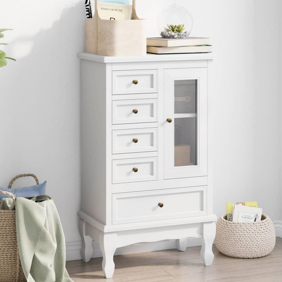 VIDAXL Armoire avec 5 tiroirs et 2 etageres Blanc
