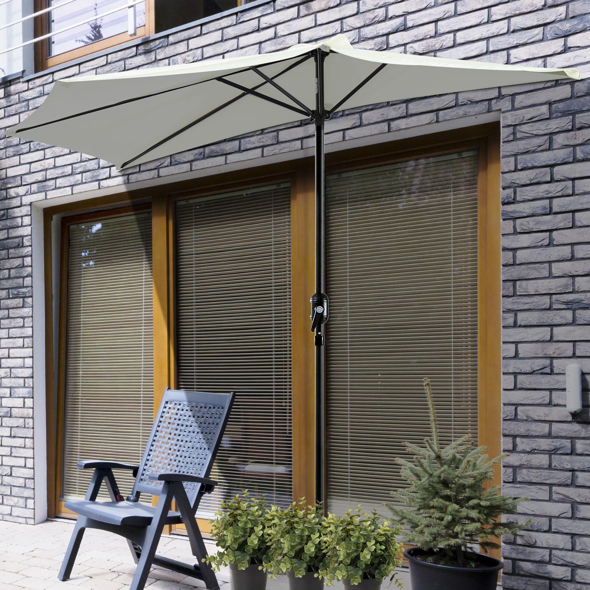 Voir la diapositive 2 : OUTSUNNY Demi parasol, parasol de balcon 5 entretoises métal polyester 2,69L x 1,38l x 2,36H m crème