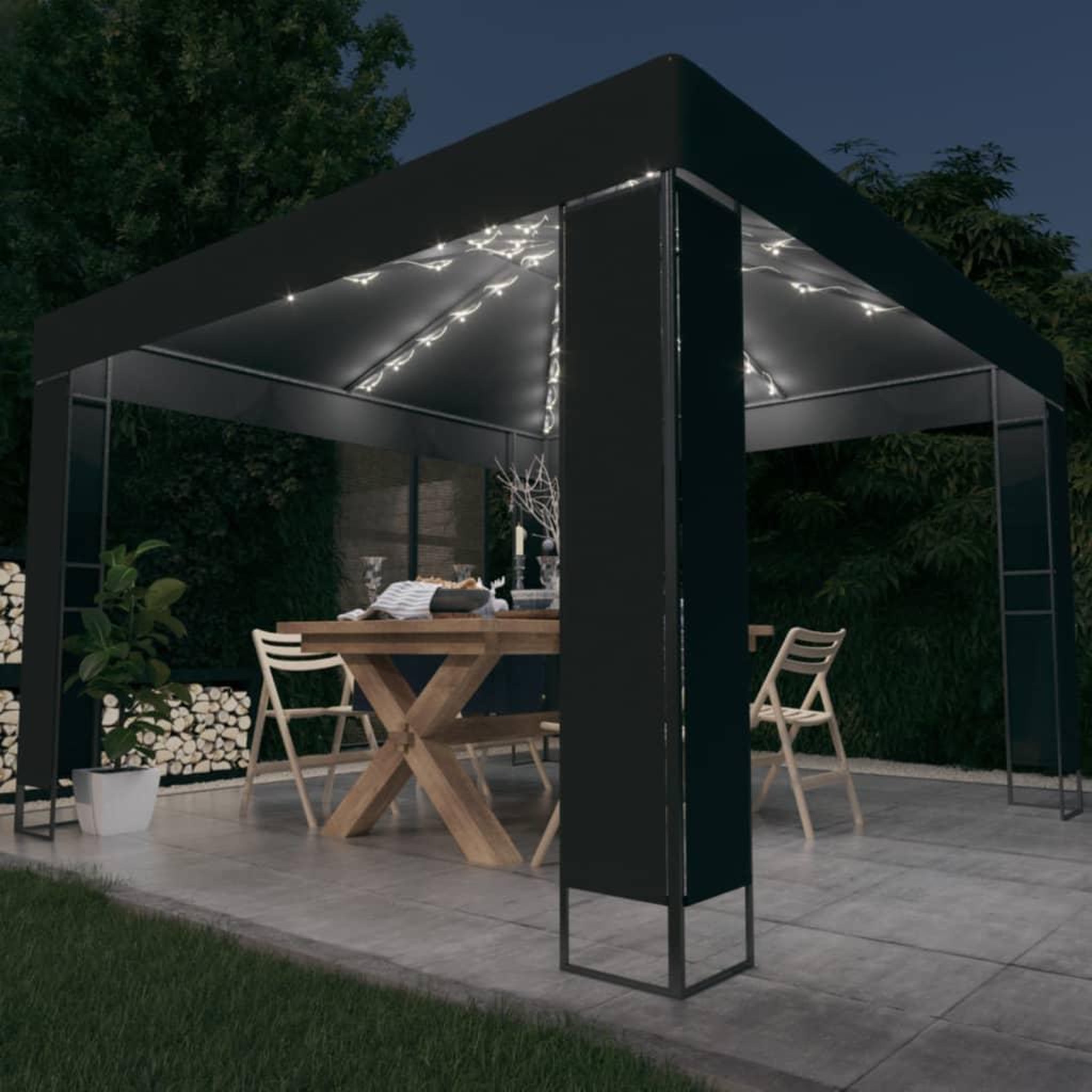 VIDAXL Tonnelle avec double toit et lumieres LED 3x3 m Anthracite