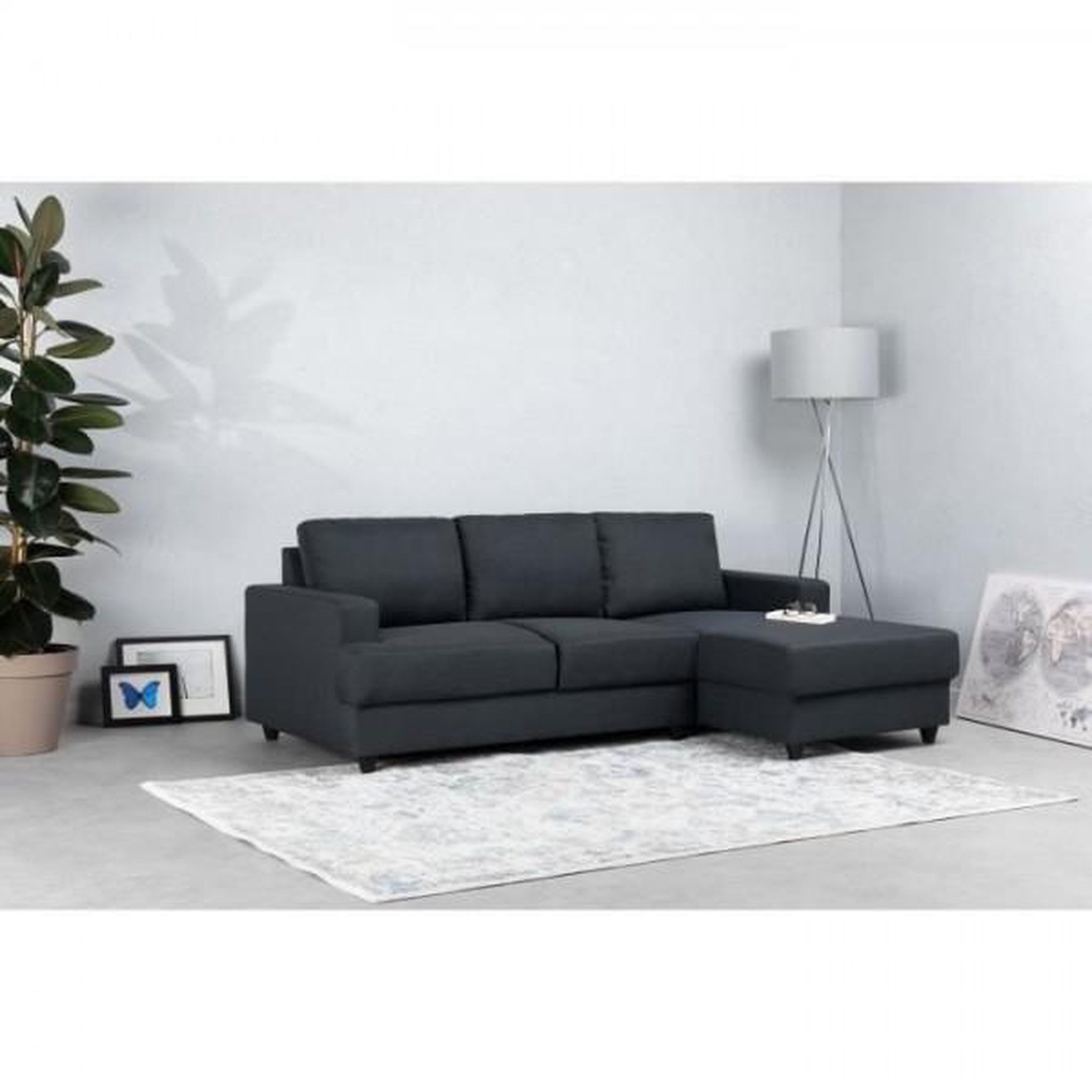 Voir la diapositive 2 : MARKET24 Canapé d'angle droit 4 places Paul - Tissu gris anthracite - L 215 x p 140 cm