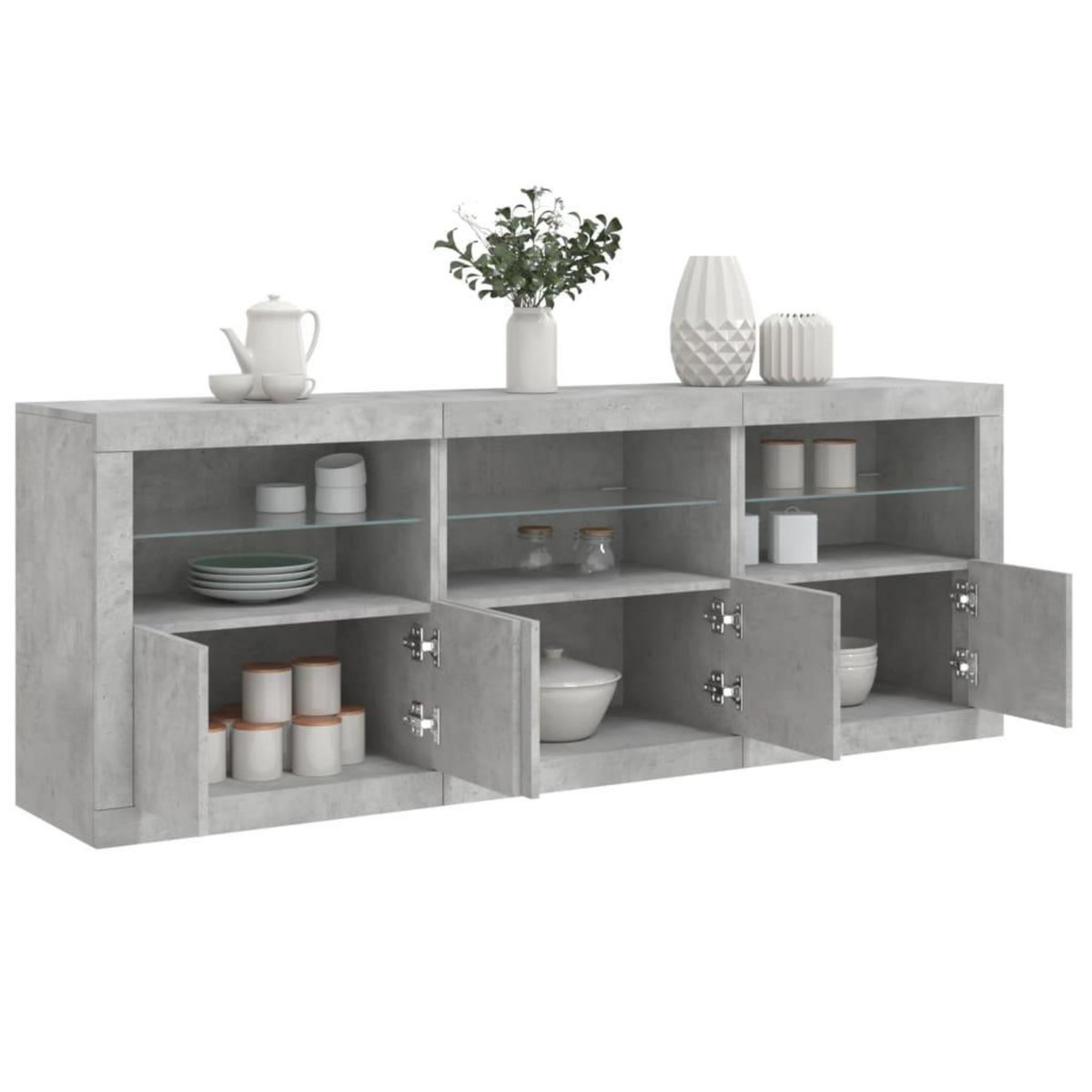 VIDAXL Buffet avec lumieres LED gris beton 181,5x37x67 cm