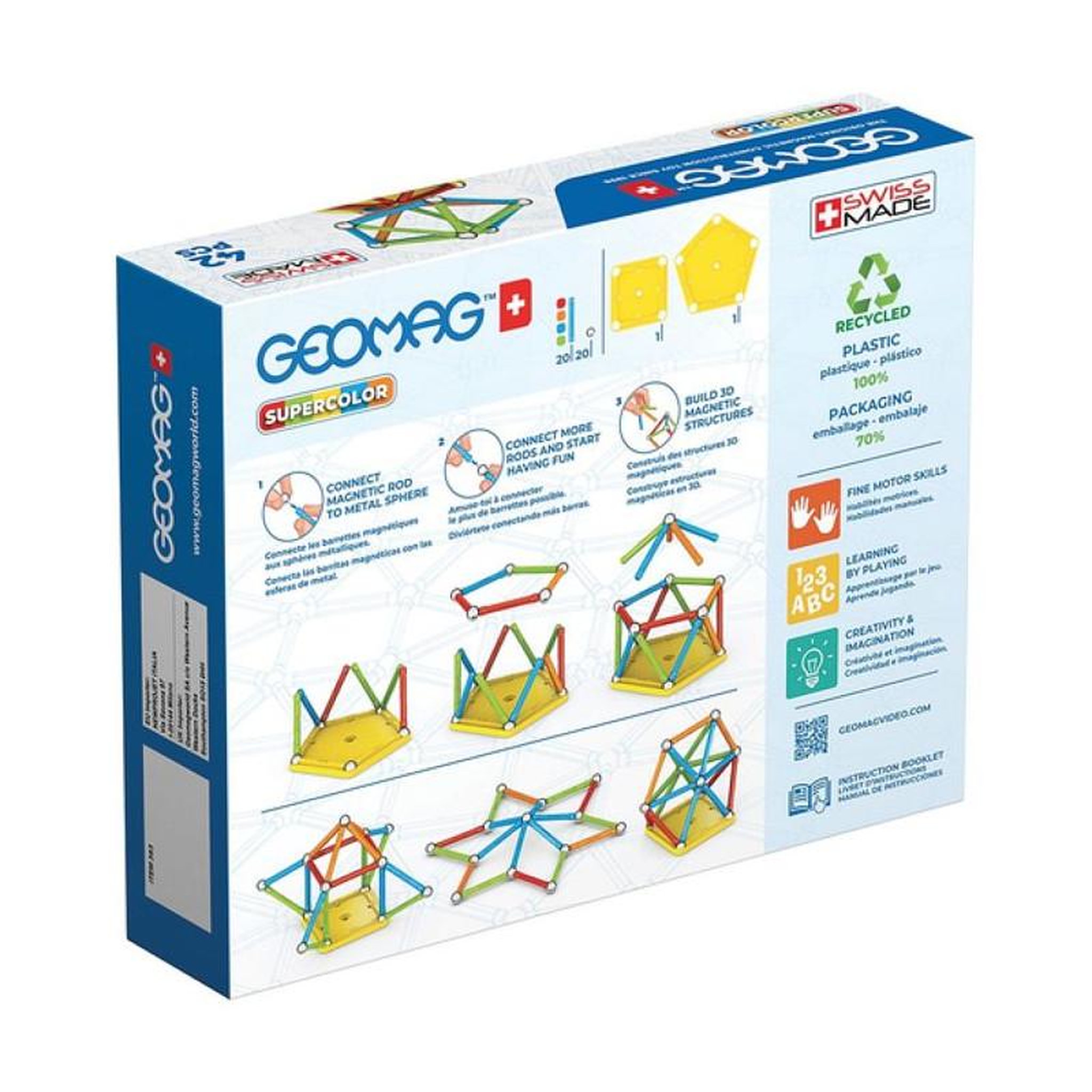 Voir la diapositive 2 : Geomag Geomag Super Color Recycled 42 pieces multicolores