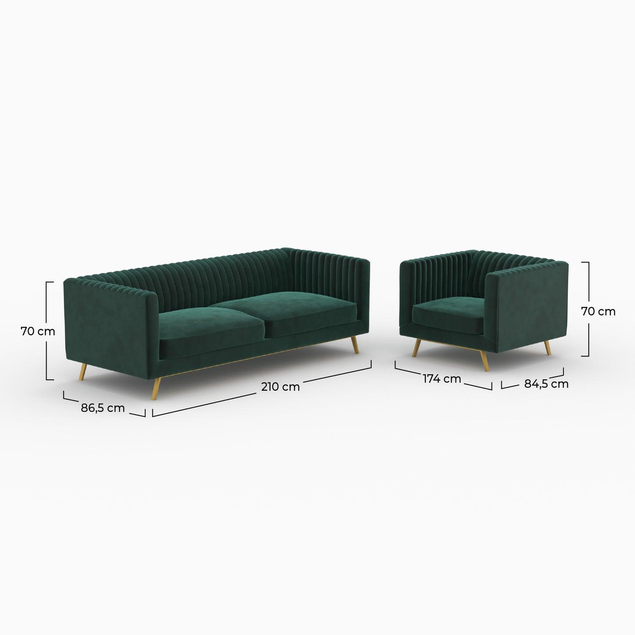 Voir la diapositive 4 : MAISON PAVANE Ensemble canapé et fauteuil en velours vert 4 places-gatsby