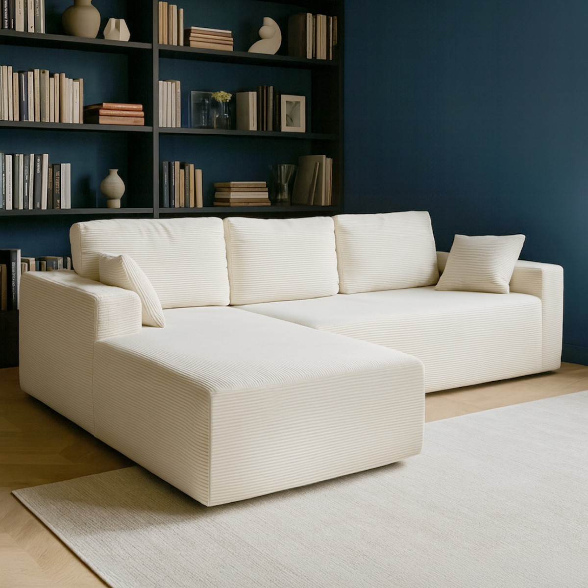 CONCEPT USINE Canapé d'angle 3 places en velours côtelé beige HOVE