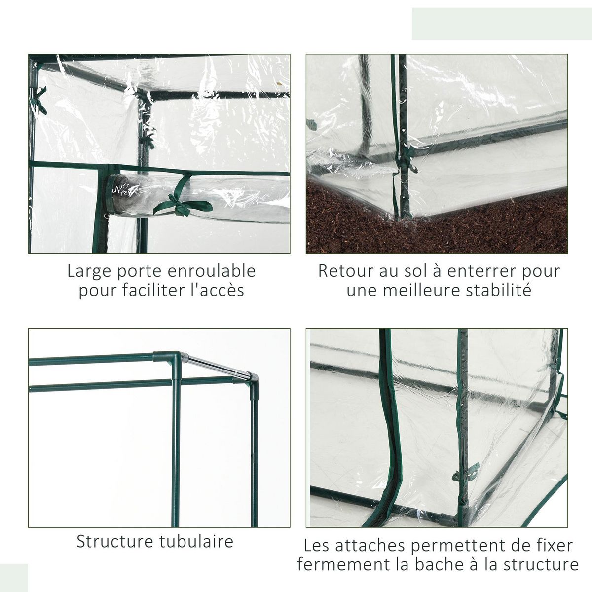 OUTSUNNY Serre de Jardin serre à tomates 1L x 0,5l x 1,5H m porte zippée déroulante acier thermolaqué PVC haute densité 140 g/m² anti-UV